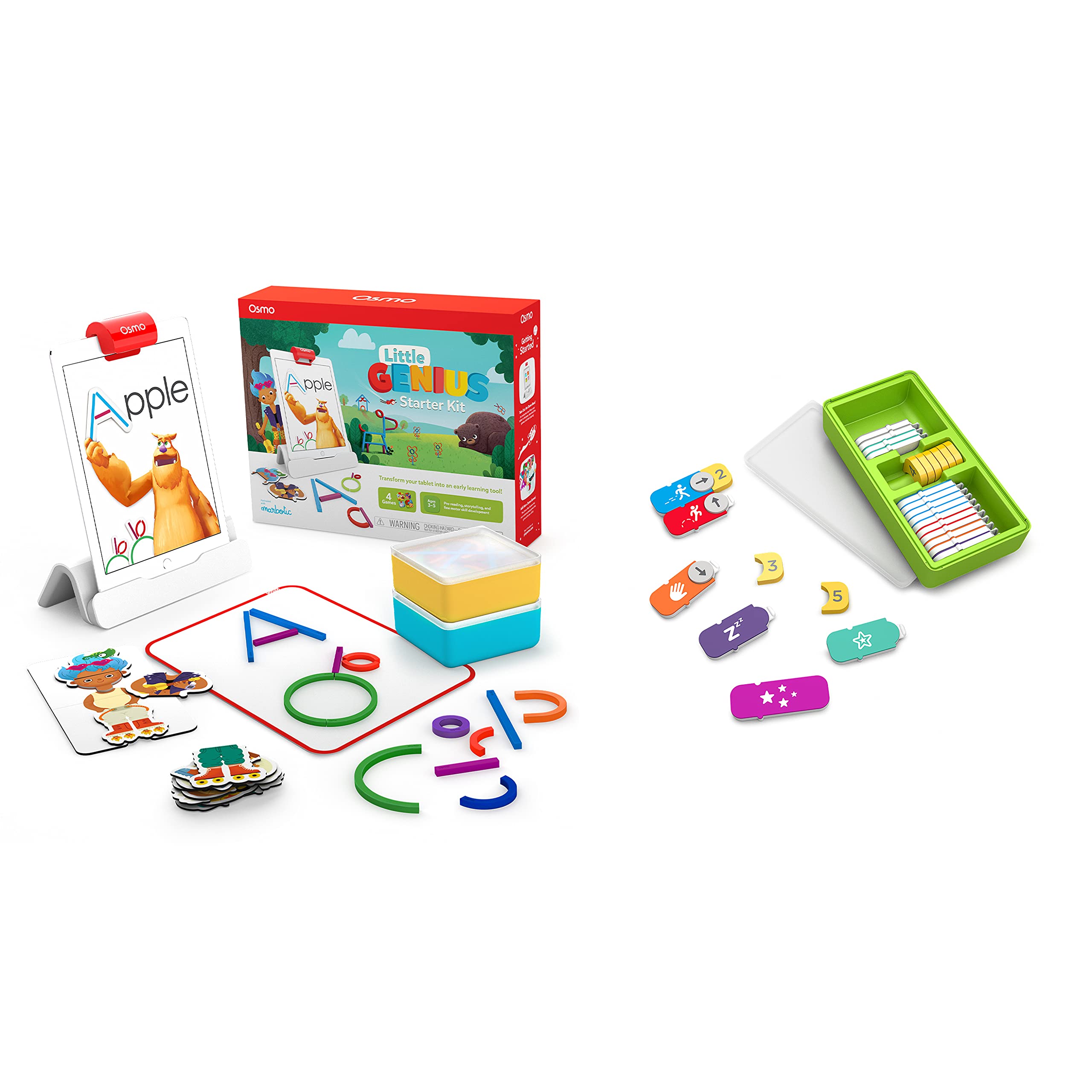 Osmo Little Genius Starter Kit for iPad - Preschool Learning Games (Ages 3-5) & Coding Family Bundle for iPad/Fire Tablet (Ages 5-10) - STEM Educational Toys for Kids - Perfect for Homeschooling and Interactive Play