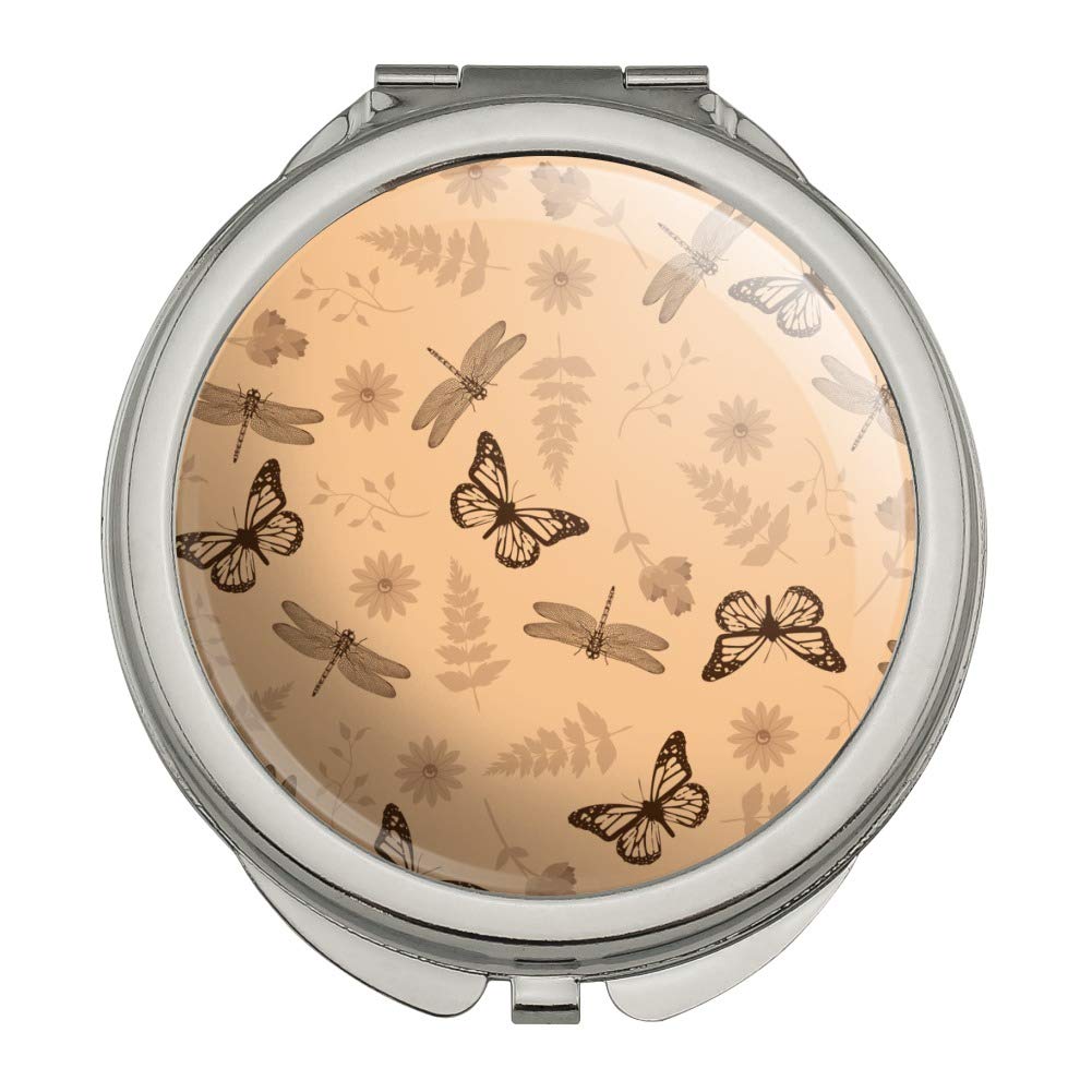 Butterflies & Dragonflies Floral Insect Print Compact Travel Purse - Small Handbag with Mirror for Makeup, Cosmetics & Essentials | Perfect for Travel, Daily Use & Gift Giving