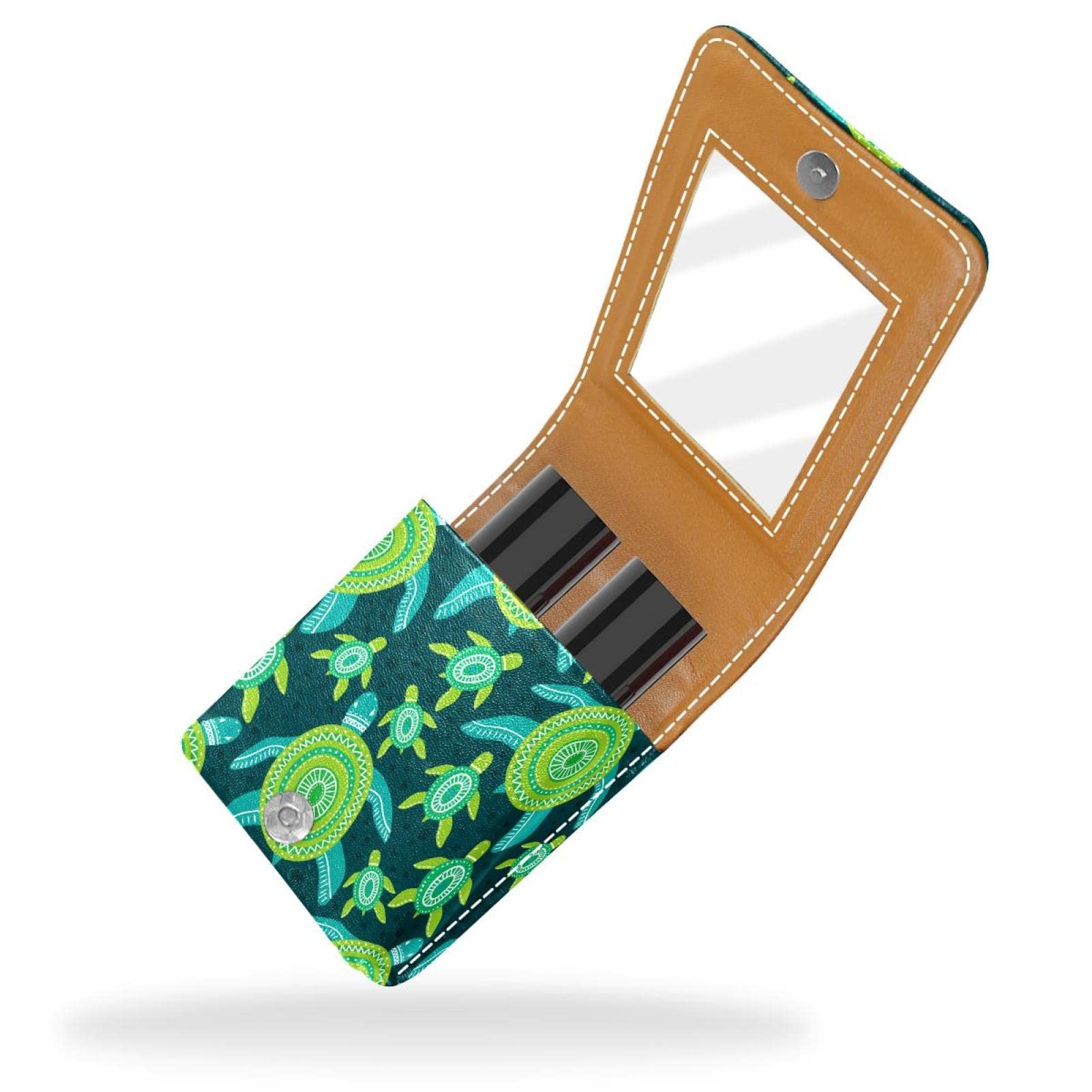 Personalized Lipstick Case - Portable Makeup Bag & Cosmetic Pouch Organizer with Cute Green Turtle Pattern - Perfect for Travel, Gift & Daily Makeup Storage