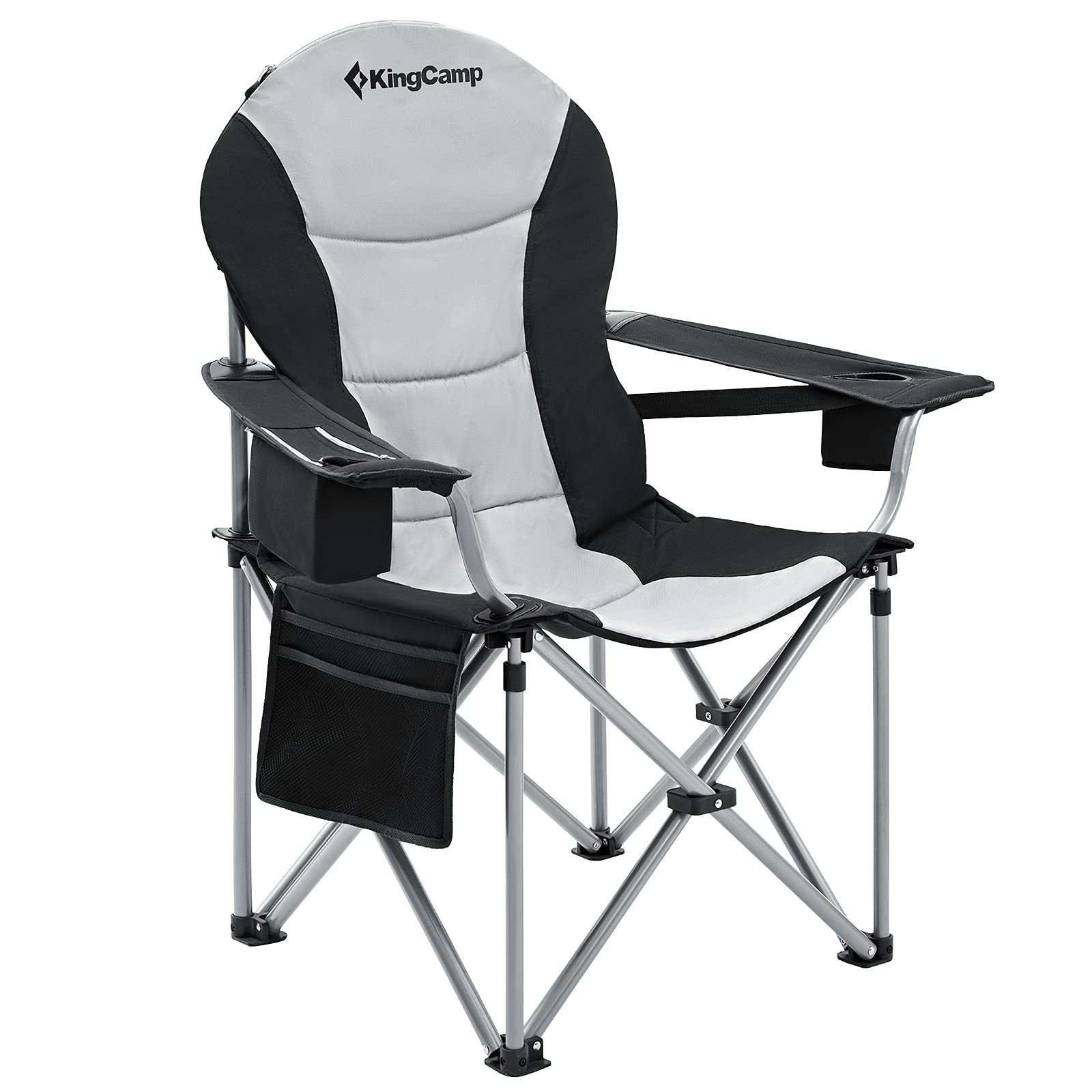 KingCamp Heavy Duty Oversized Folding Camping Chair with Lumbar Support - Portable Padded Lawn Chair with Cooler Bag, Armrests & Carry Bag for Outdoor, Fishing, Picnics, Beach, Backyard & Sporting Events