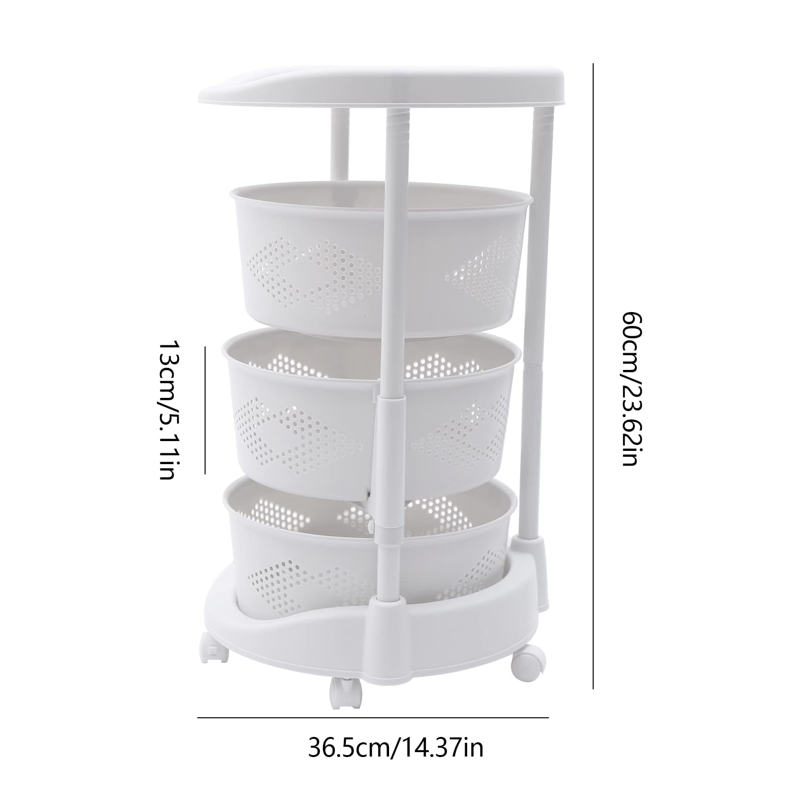 Kaibrite 3-Layer Rotating Kitchen Storage Rack with Wheels, Multi-Layer Revolving Basket Shelf for Kitchen, Bathroom, Laundry Room, Garage, White - Perfect for Organizing Spices, Cleaning Supplies, and Pantry Items