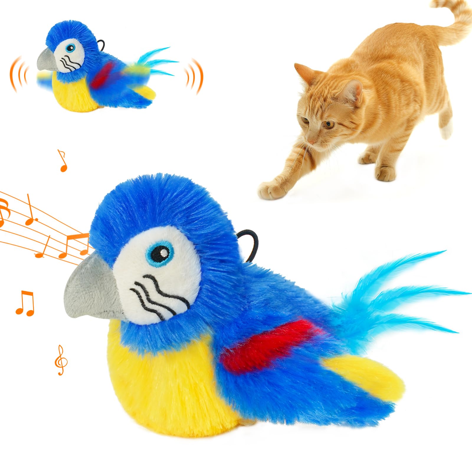 Interactive Flapping Bird Cat Toy with Chirping Sound & Catnip - Rechargeable, Touch-Activated Electric Toy for Indoor Cats - Perfect for Playtime & Exercise (Blue)