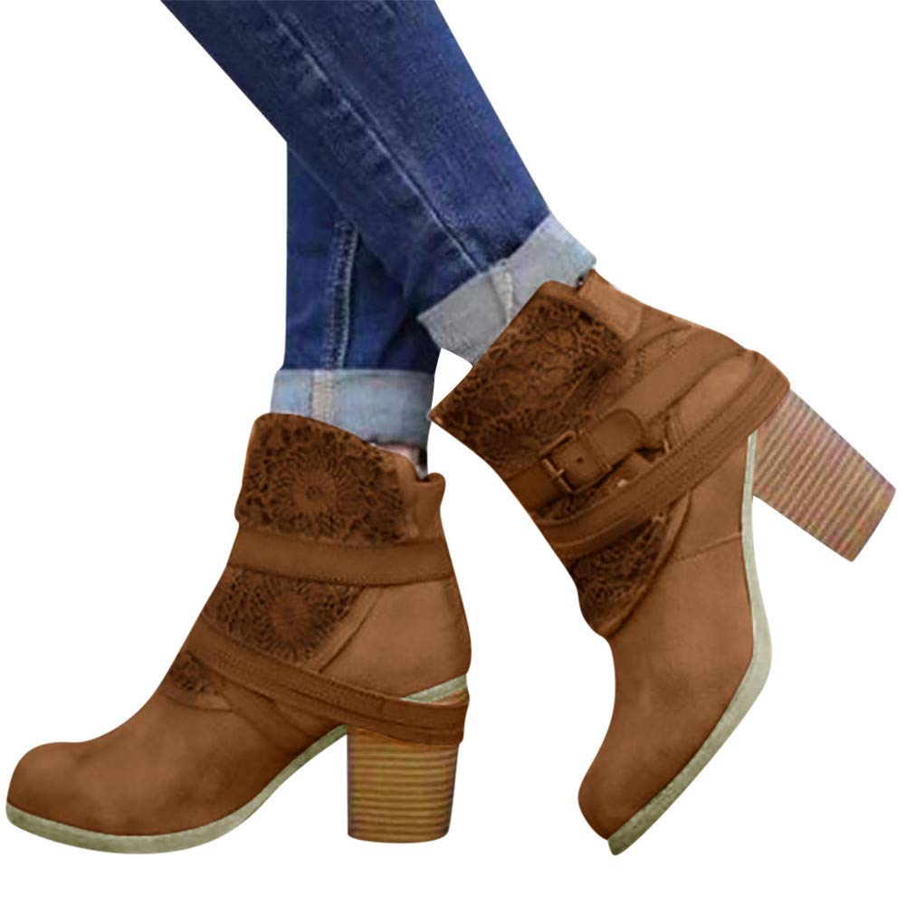 Women's Chunky Block Heel Ankle Boots - Wide Width Round Toe Slip-On Booties with Side Zipper | Comfortable Casual & Office Wear for Fall/Winter Fashion