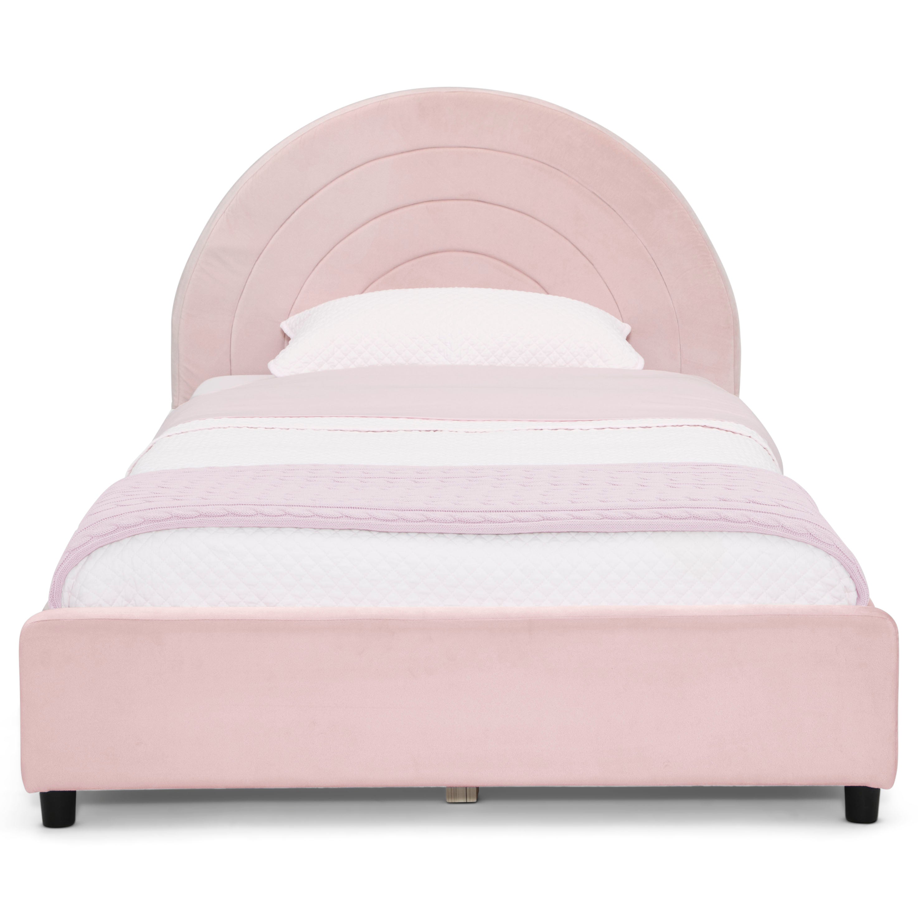 Upholstered Twin Bed with Round Headboard - Soft Fabric Frame for Kids & Teens - Perfect for Bedrooms, Dorms & Guest Rooms