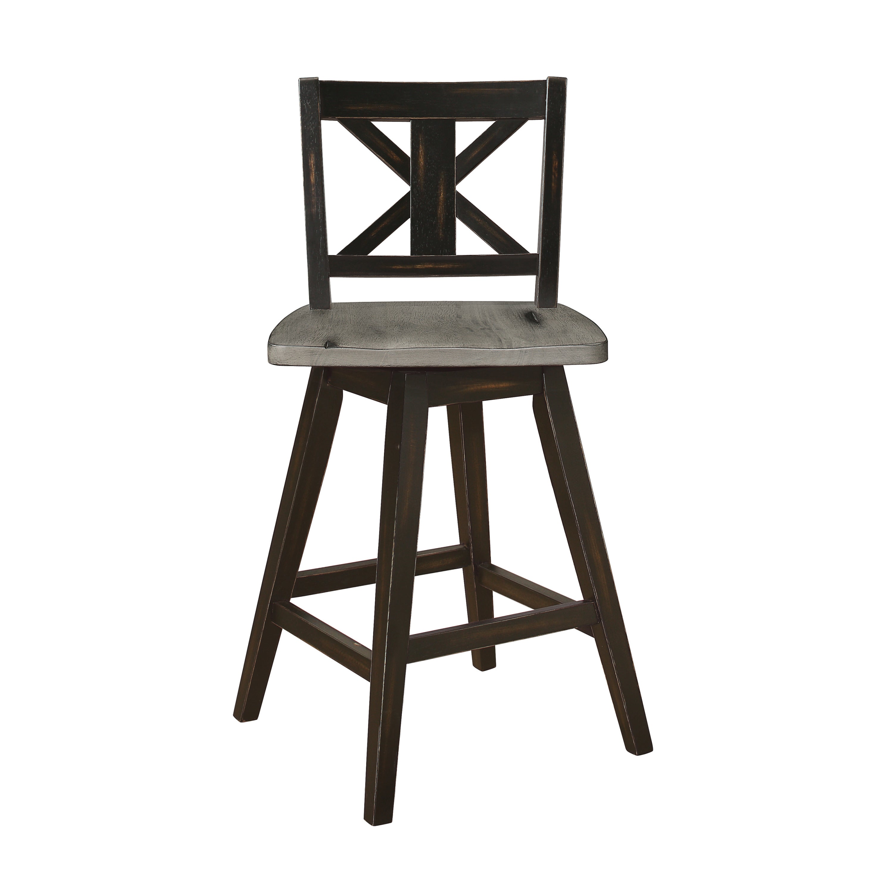 Black X-Back 360-Degree Swivel Counter Height Chairs Set of 2 - Solid Rubberwood Kitchen & Bar Stools for Dining Room, Breakfast Nook, and Home Office