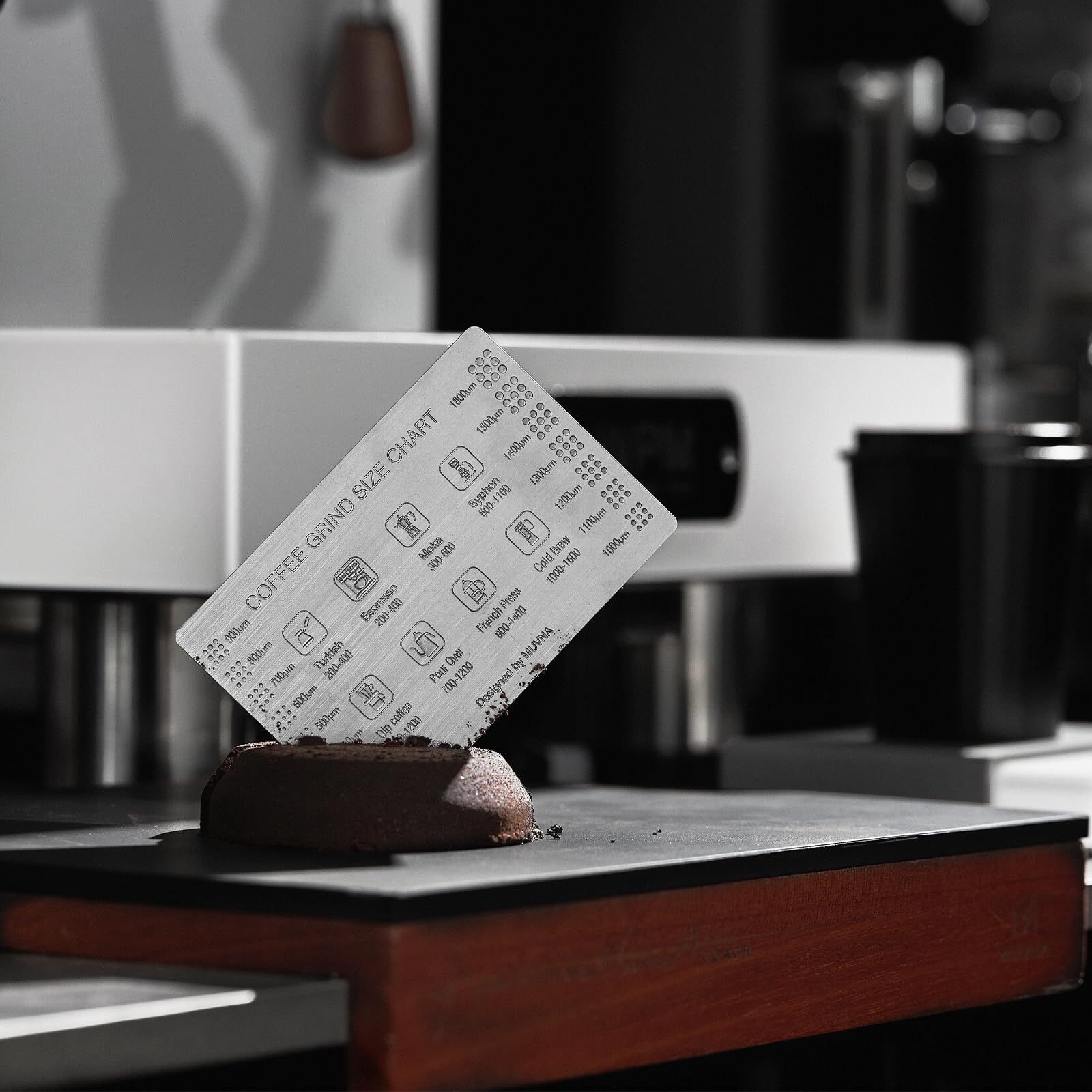 Premium Stainless Steel Coffee Grind Measure Tool & Size Chart - Barista Reference Card for Perfect Espresso, French Press & Drip Coffee - Essential Coffee Accessory for Home & Professional Use