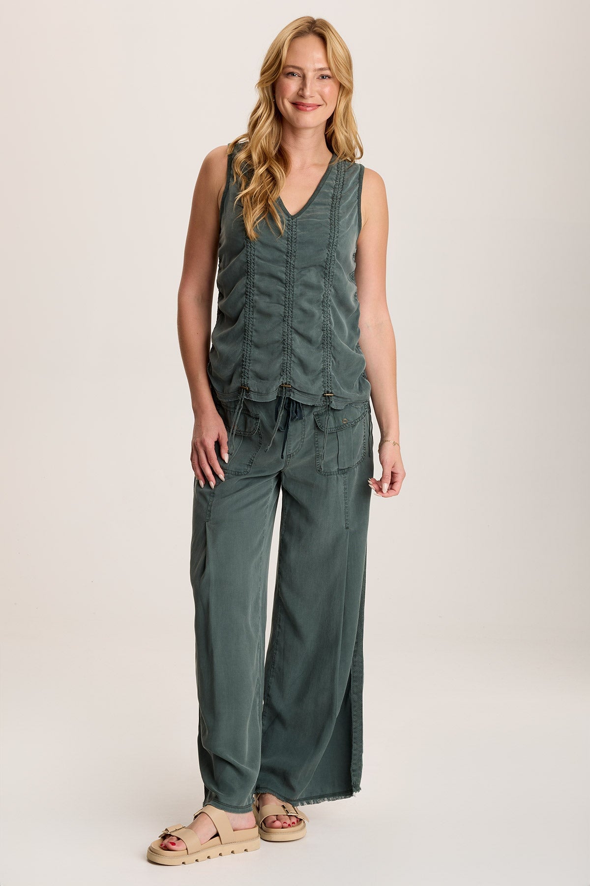 Mitzi Twill Cinched Cord Tank Top for Women - Stylish Casual & Layering Essential - Perfect for Summer Outfits, Beachwear, and Everyday Comfort