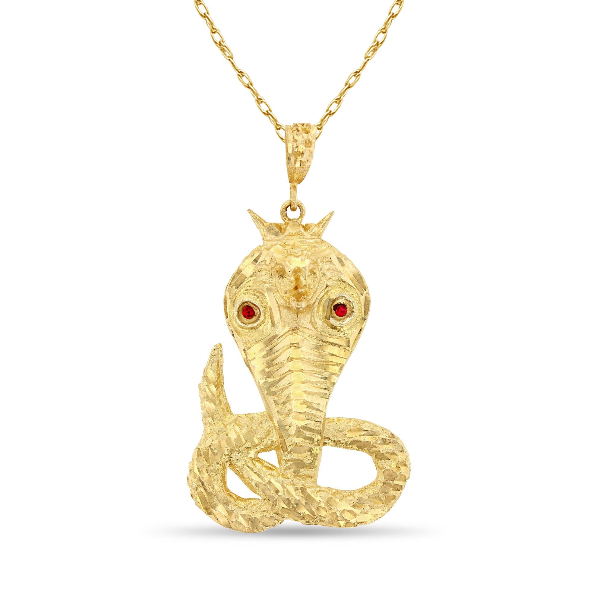 10K Yellow Gold Cobra Snake Necklace with Ruby Accents - Elegant Jewelry for Women, Perfect for Parties, Weddings & Special Occasions