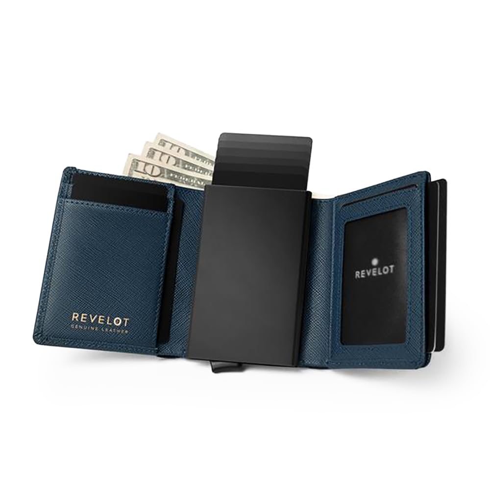 Unisex Slim RFID Blocking Wallet for Men & Women - Smart Card Holder & Trifold Design - Premium Blue Saffiano Leather - Perfect for Travel, Business & Everyday Use