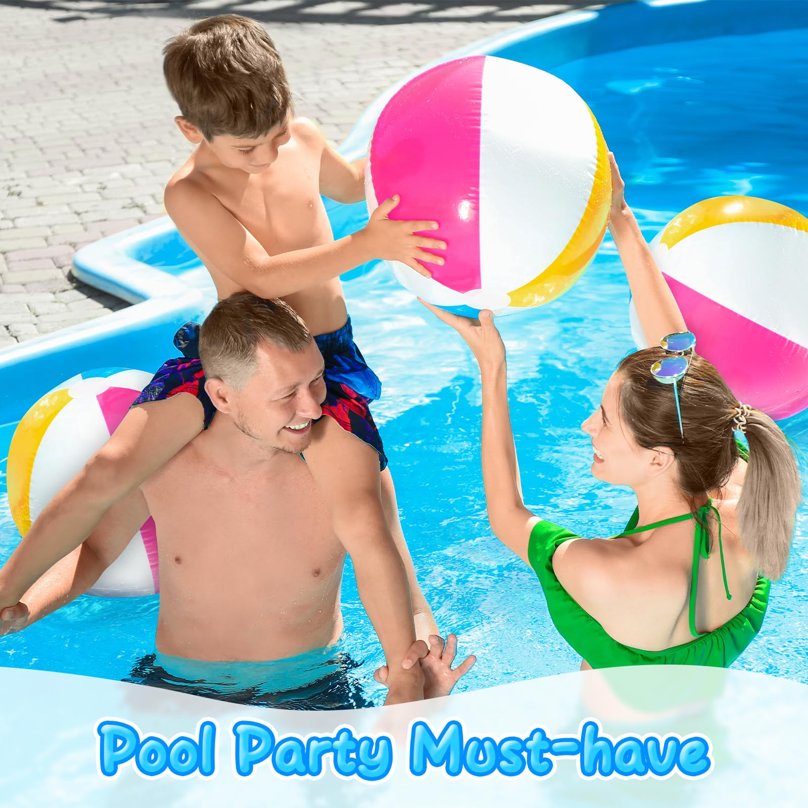 3-Pack Large Inflatable Beach Balls for Pool Party Decorations, Water Games & Beach Toys - Fun Swimming Pool Accessories for Kids, Toddlers & Summer Outdoor Activities