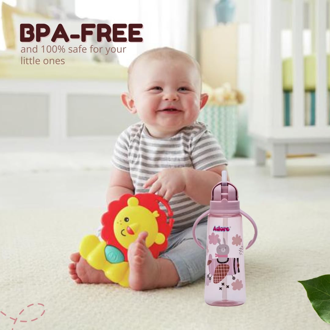 Adorable Leakproof Kids Water Bottle 240ml | BPA-Free Baby Sippy Cup for Toddlers 2+ Years | 360-Degree Straw Sipper for Boys & Girls | Perfect for School, Travel & Outdoor Activities (Pink)
