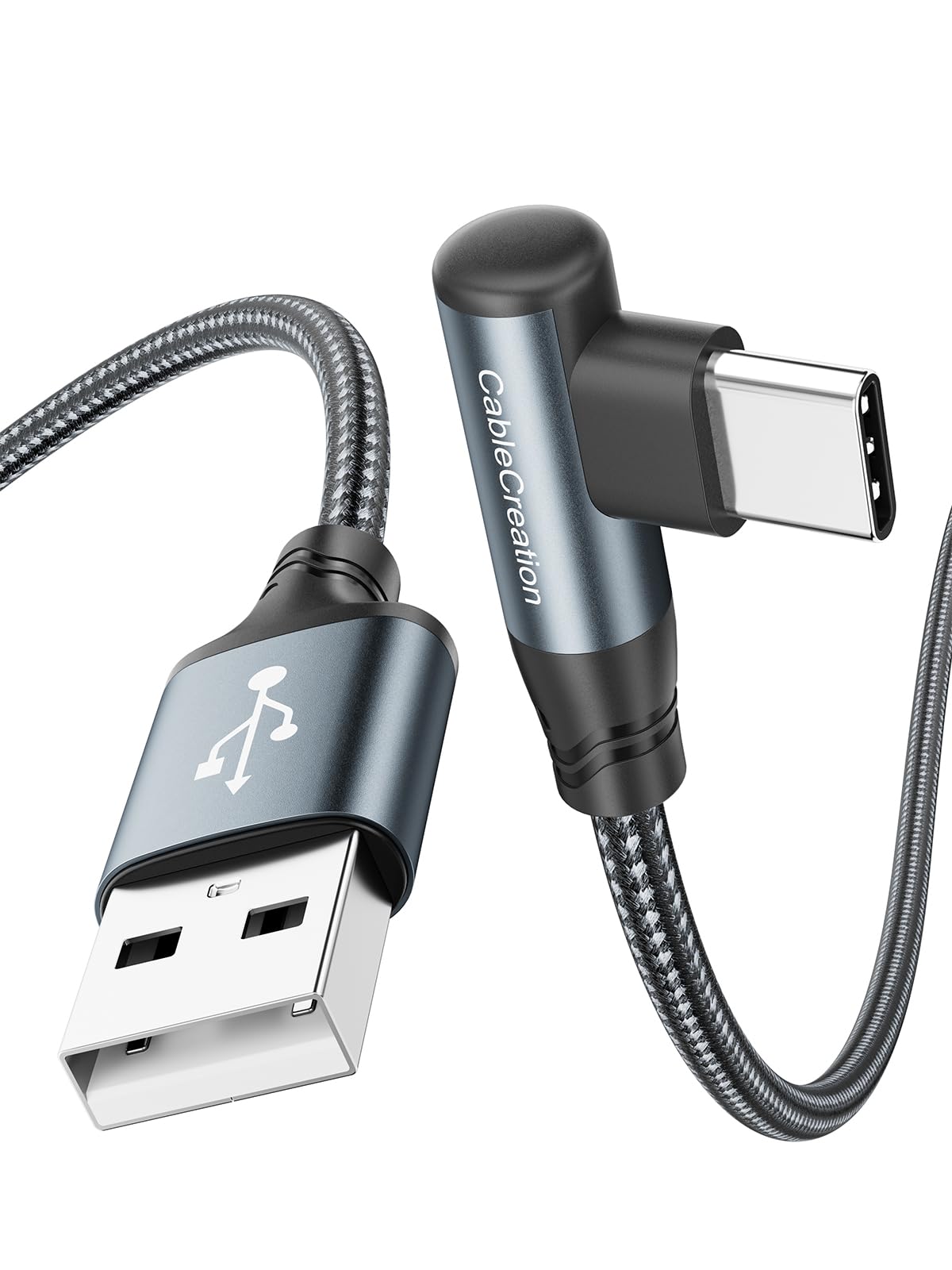 CableCreation 1.6FT Short Right Angle USB C to USB C Cable - 90 Degree Nylon Braided 3A Fast Charging Cable for iPhone 15, Galaxy S24/S23, MacBook, iPad Mini 6, iPad Pro 2020, Nintendo Switch - Perfect for Tight Spaces & Travel Charging