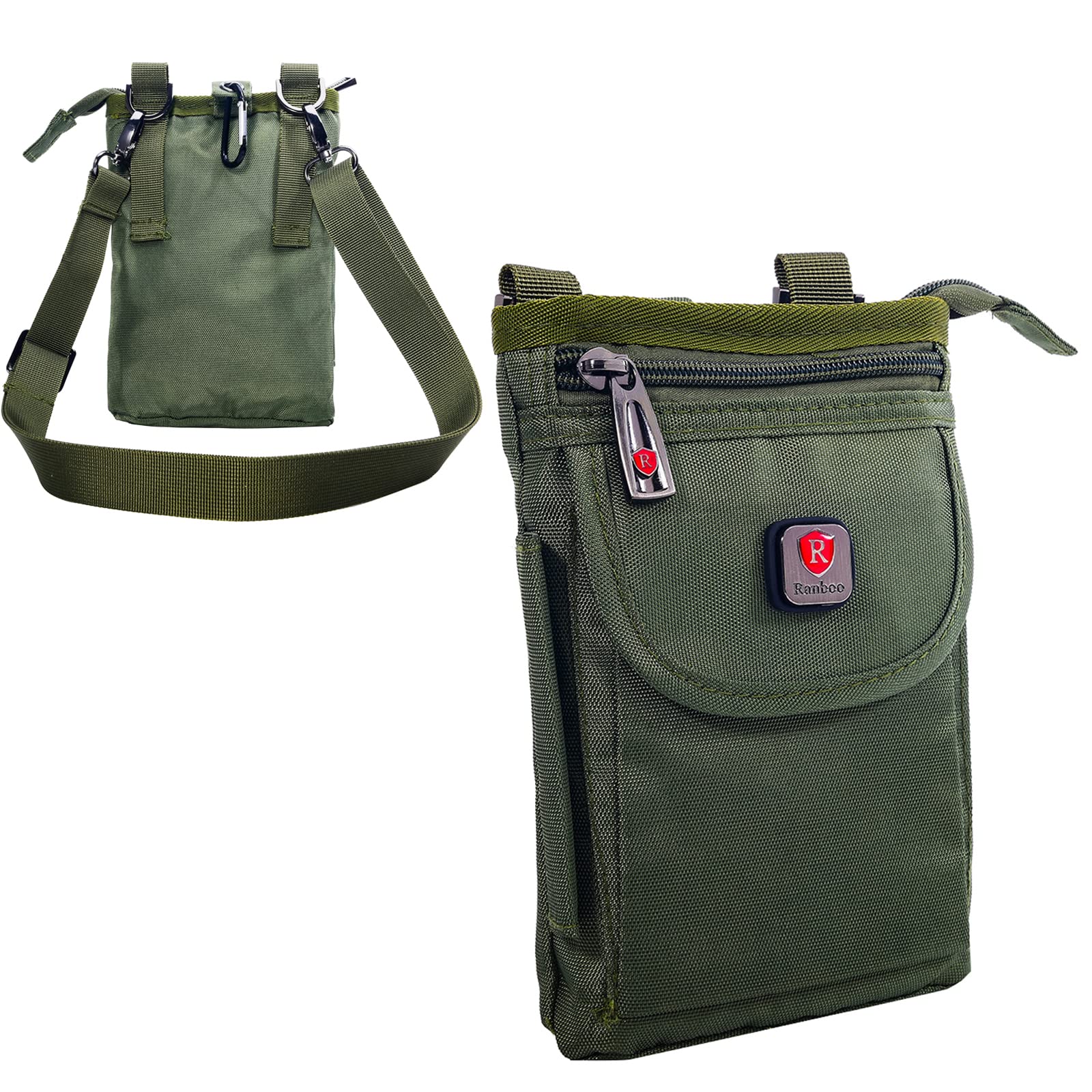 Ranboo Nylon Phone Belt Pouch for iPhone 16 Pro Max/15 Pro Max/14/13/12 Pro Max & Samsung Galaxy S25+/S24 Ultra/S23 Ultra - Crossbody Holster Case with Belt Clip - Waist Bag for Running, Hiking, Travel (Green)
