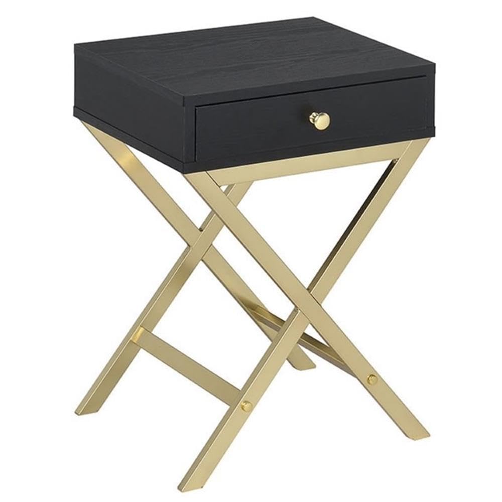 Acme Coleen 1-Drawer Metal Tube End Table - Black & Brass Nightstand for Bedroom, Living Room & Office - Modern Side Table with Storage