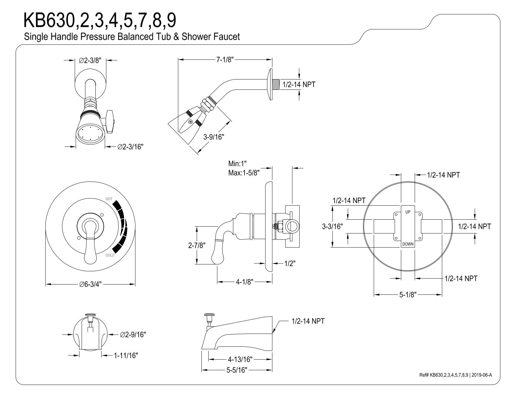 Kingston Brass KB633 Magellan 7-Inch Black Stainless Steel Tub and Shower Faucet with Escutcheon - Perfect for Modern Bathroom Renovations and Spa-Like Shower Experiences