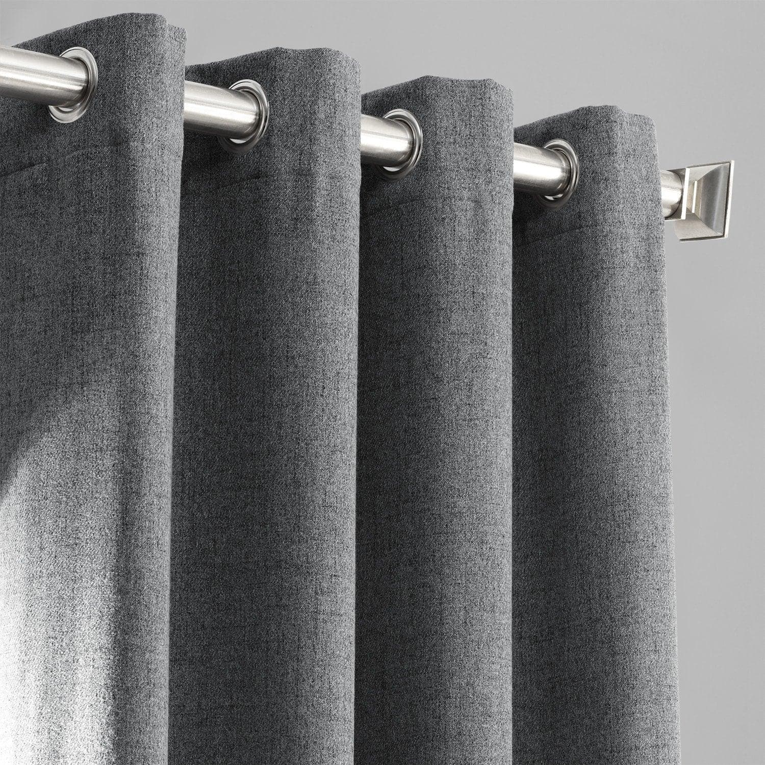 Modern Grey Grommet Blackout Curtains - Thermal Insulated Heathered Wool Weave Window Drapes for Bedroom, Living Room & Home Theater (Set of 2 Panels) - Perfect for Light Blocking, Energy Saving & Noise Reduction