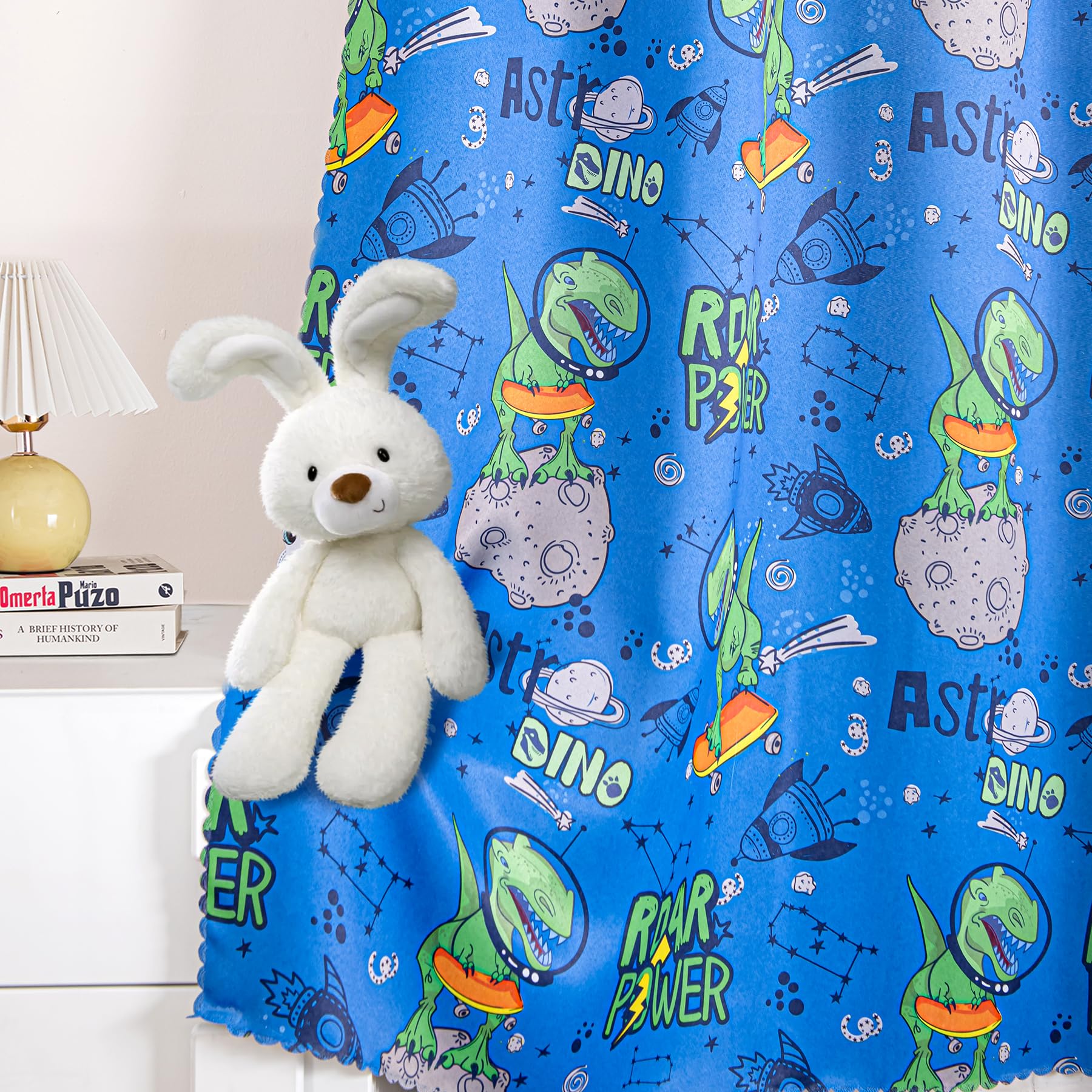 UNISTAR Kids Blackout Curtains - Blue Dinosaur Print Grommet Window Drapes (52x84 Inch, 1 Panel) for Boys Bedroom, Nursery & Playroom - Perfect for Light Blocking & Room Decor