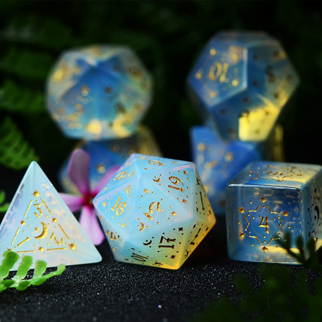 Premium D&D Dice Set - 7-Piece Polyhedral Gemstone RPG Dice with Stunning Star Design for Dungeons & Dragons, Pathfinder & Tabletop Role-Playing Games - Perfect for Adventurers, Collectors & Game Nights