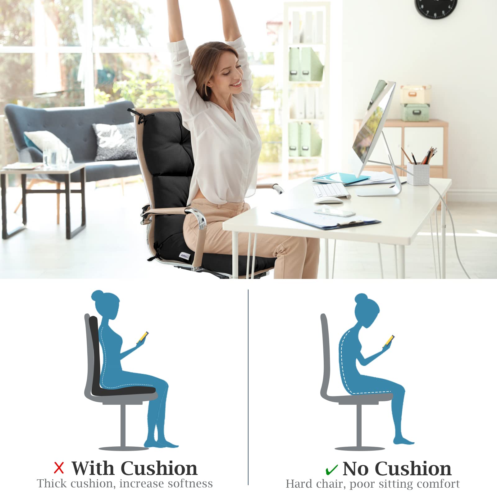 Giantex 2 Pack Tufted Outdoor Chair Cushions - 4.5 Inch Thick High Back Patio Seat Cushions with 4 Ties for Swing, Bench & Wicker Furniture - Waterproof Black Floor Cushions for Indoor/Outdoor Use - Perfect for Backyard, Deck, Poolside & Living Room Relaxation