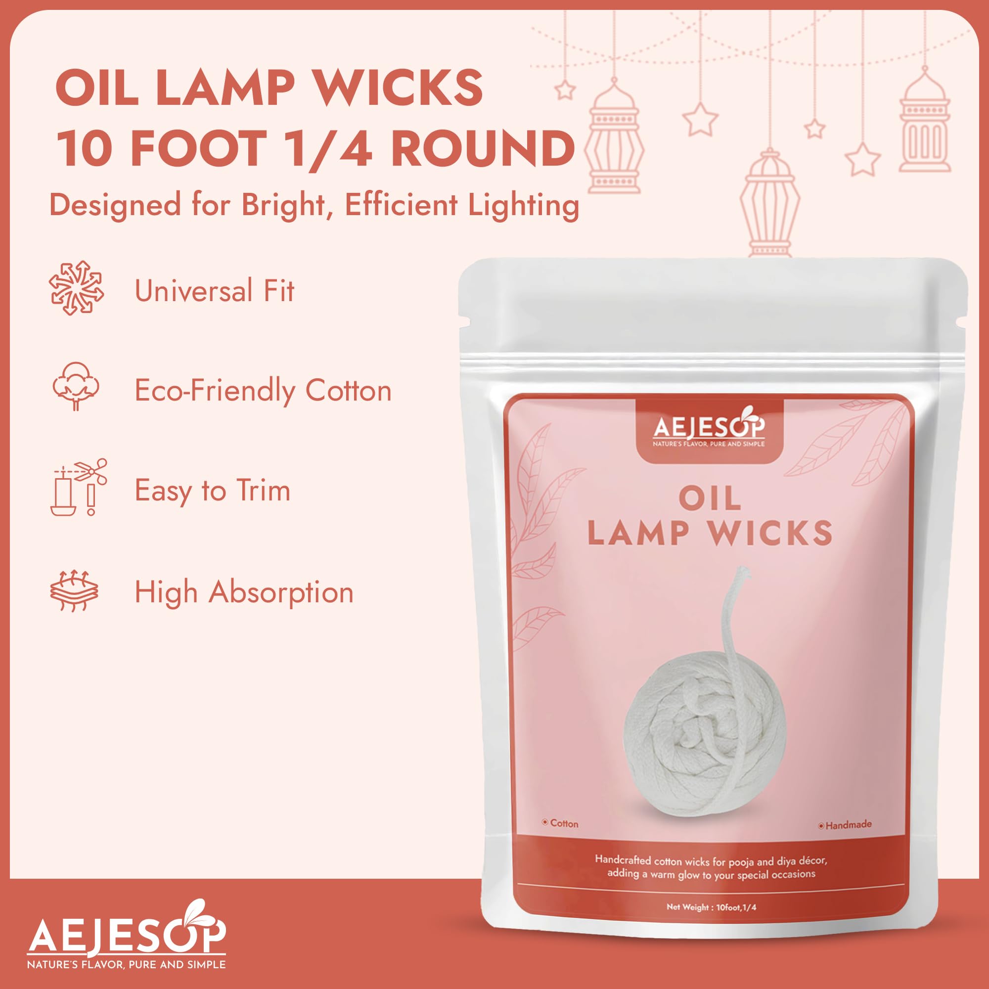 10 Foot Cotton Oil Lamp Wicks - 1/4