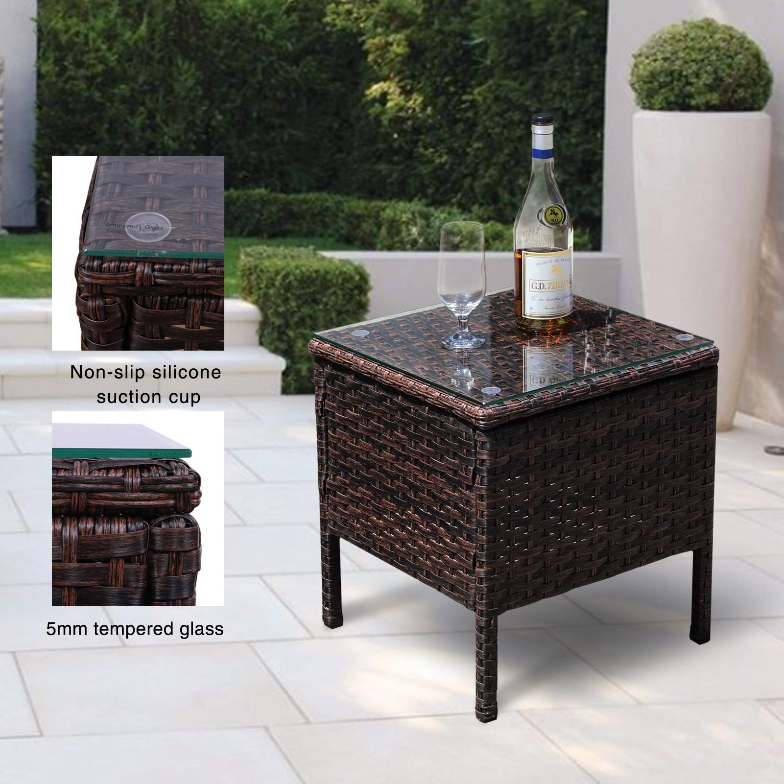 3-Piece Outdoor Rattan Patio Furniture Set - Wicker Chairs with Coffee Table - Brown Rattan Garden Set for Porch, Lawn, Poolside & Backyard Relaxation