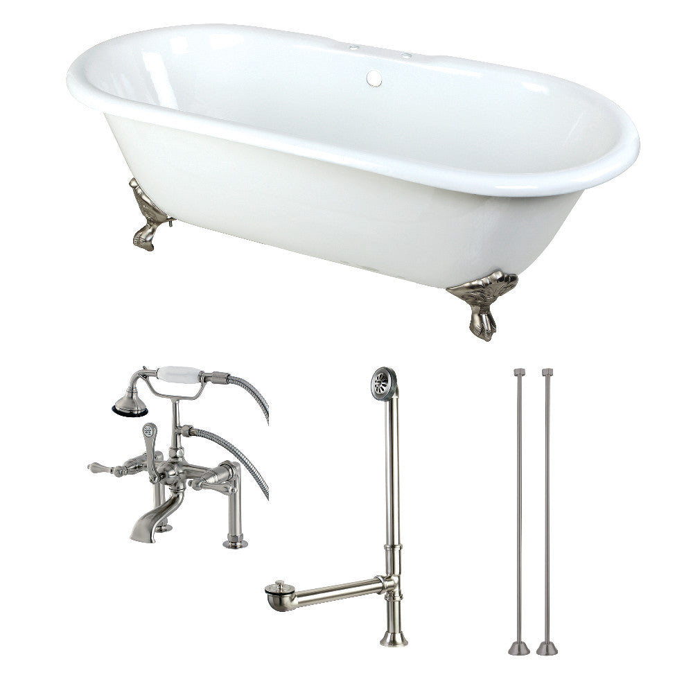 66 Inch Cast Iron Double Ended Clawfoot Bathtub with Faucet and Supply Lines - Vintage Freestanding Soaking Tub for Luxury Bathroom & Spa Relaxation