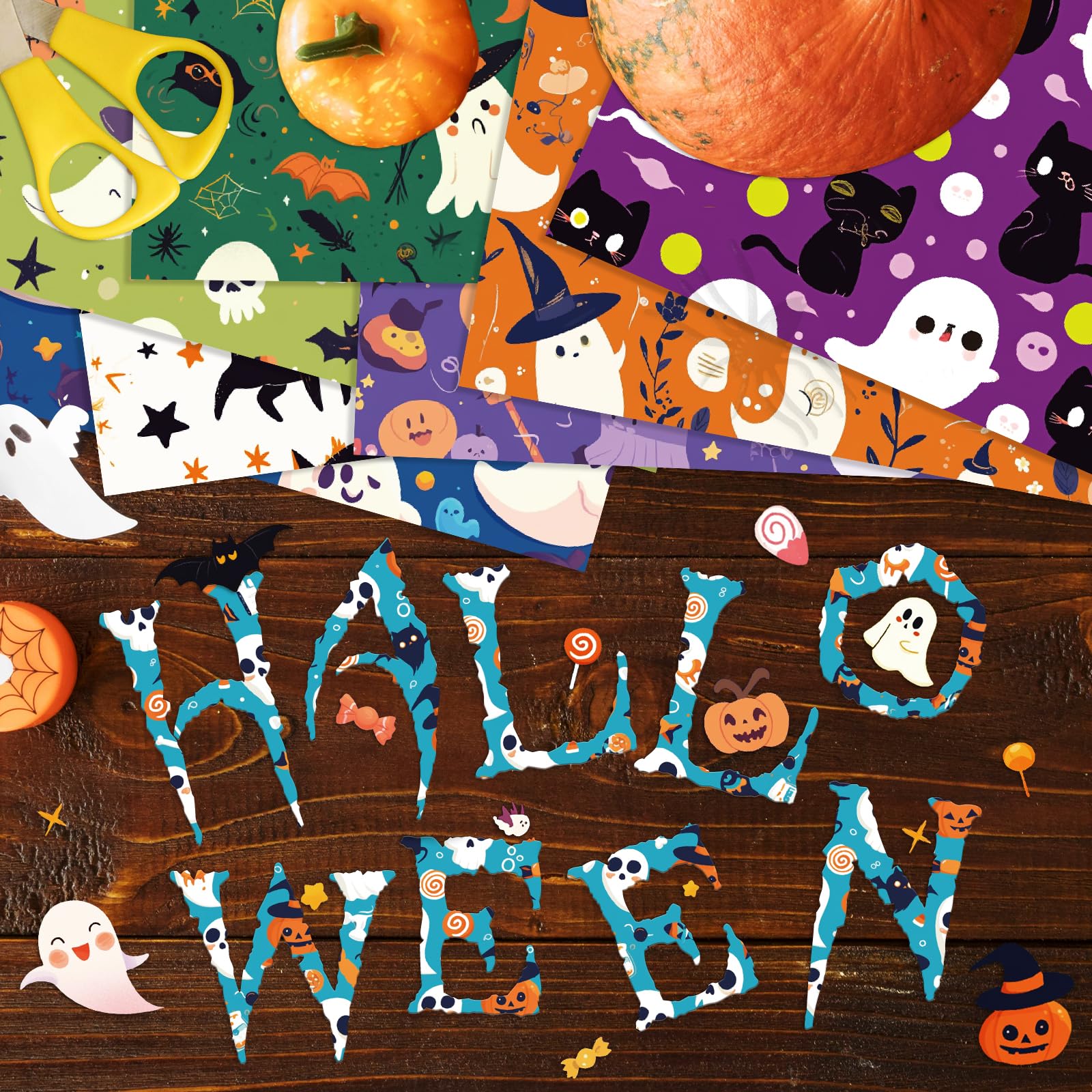 Halloween Pattern Scrapbook Paper - 24-Piece Premium Craft Paper for DIY Cards, Photo Albums & Scrapbooking | Acid-Free Decorative Paper for Halloween Party Invitations, Gift Wrapping & Home Decor