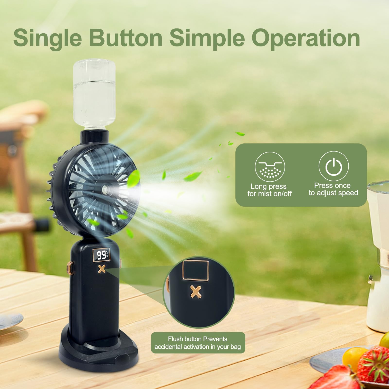 **POCKET PANDA Portable Handheld Misting Fan - 5000mAh Rechargeable Personal Cooling Fan with Water Spray, Small & Lightweight for Travel, Home, Office, Outdoor Activities - Perfect for Men & Women (Black)**