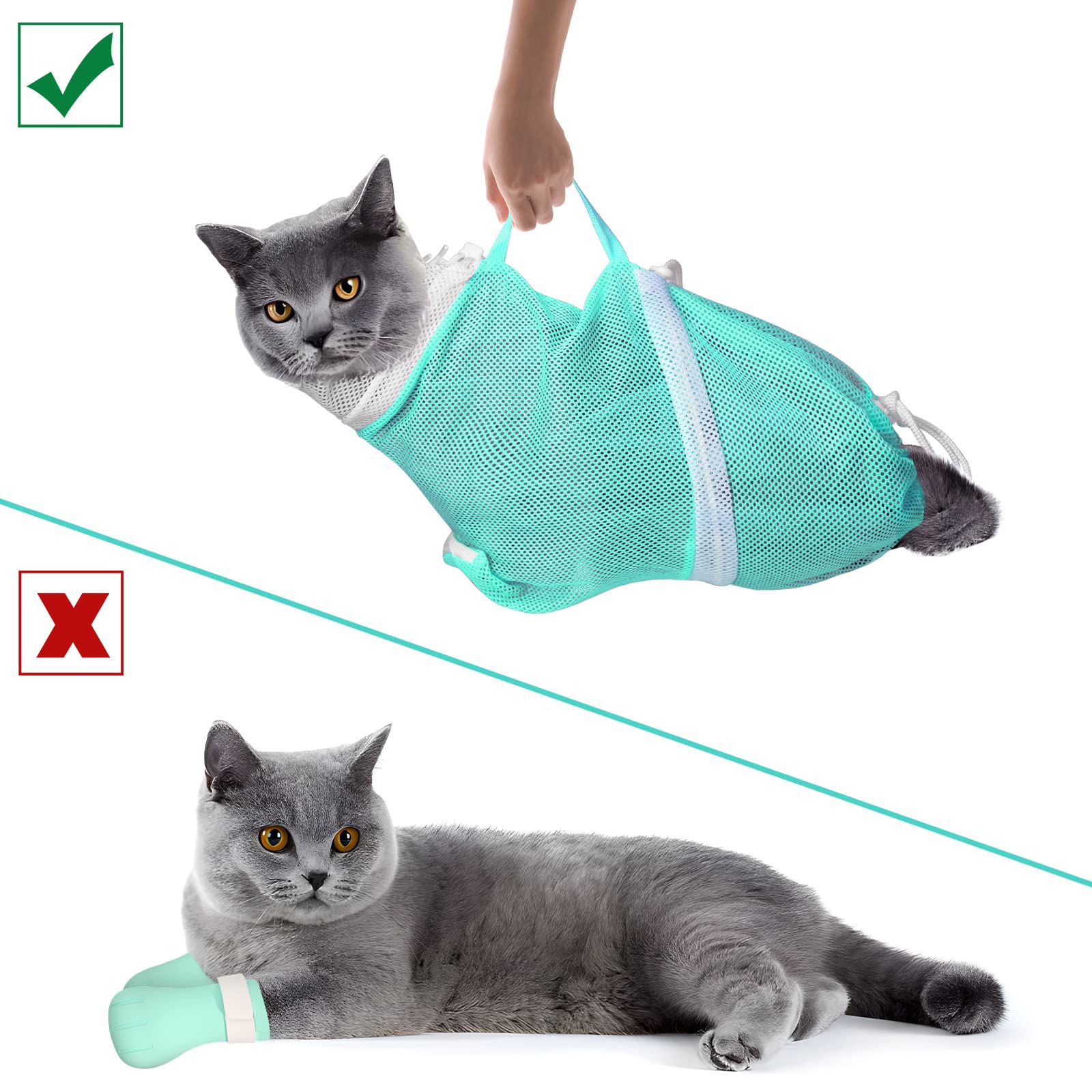 JULMELON 10-Piece Cat Grooming Kit - Adjustable Pet Shower Bag, Grooming Brush, Nail Clippers, Nail File, Hair Combs & Tick Tool for Bathing, Nail Trimming & Vet Exams (Pink+Green) - Perfect for Home Pet Care & Professional Grooming