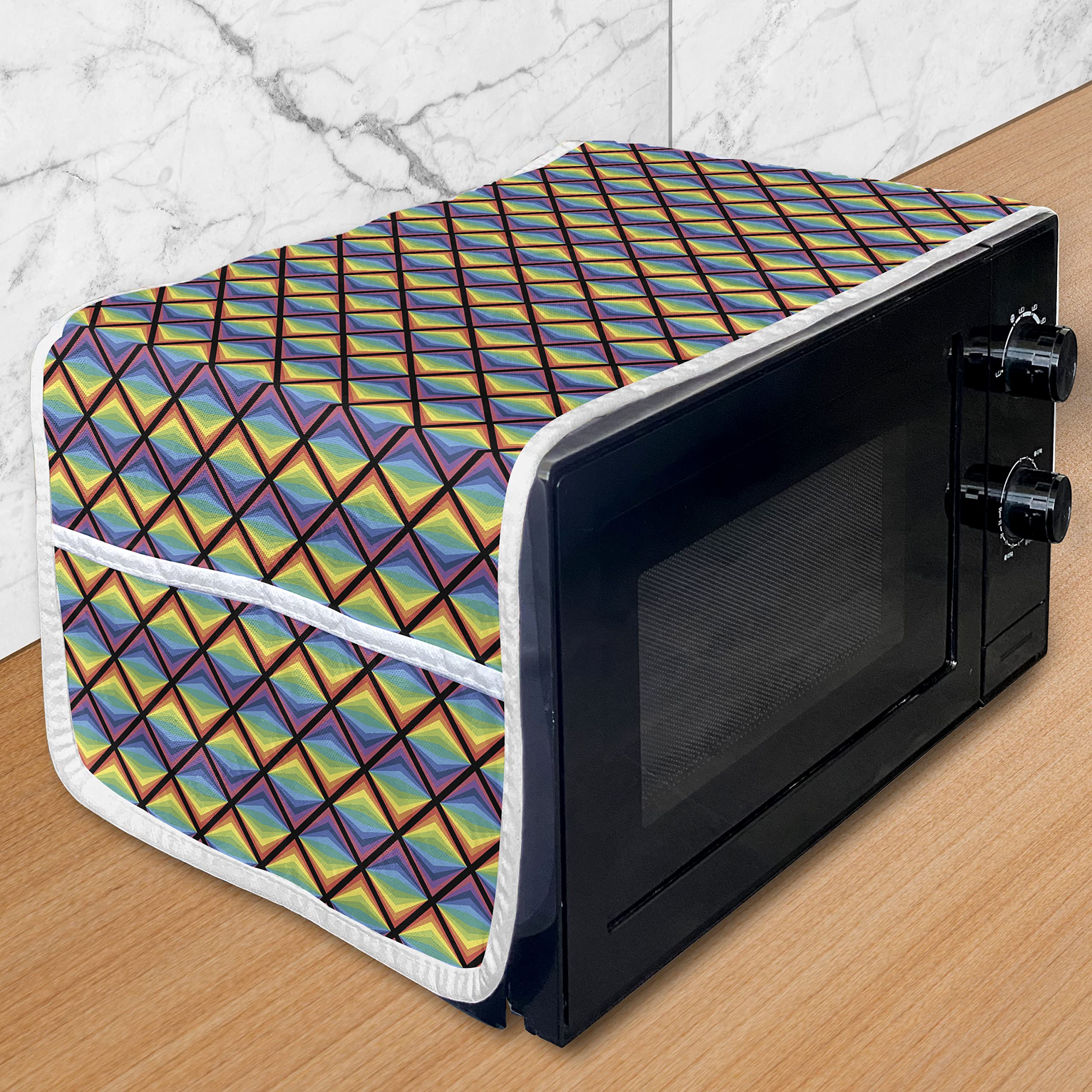 Ambesonne Rainbow Microwave Cover - Waterproof Kitchen Organizer with Pockets, Abstract Colorful Geometric Triangle Design, 36 x 12 Inches - Perfect for Microwave Protection & Kitchen Decor
