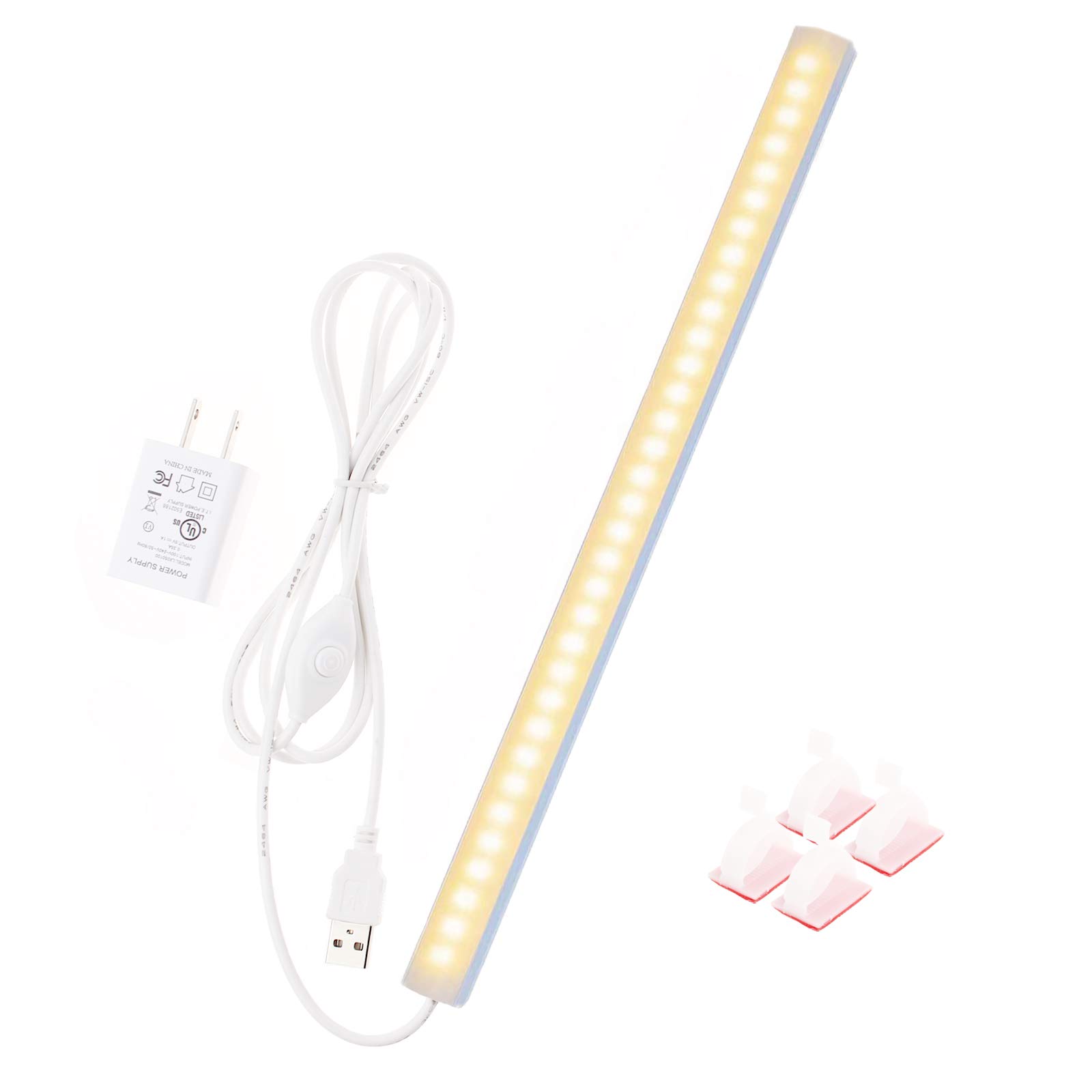 JUSJUBR 12-Inch Slim LED Under Cabinet Lighting with Memory Function - 3000K Warm White Dimmable USB Light Bar for Kitchen, Bedroom & Office - Perfect for Countertops, Shelves & Workspaces