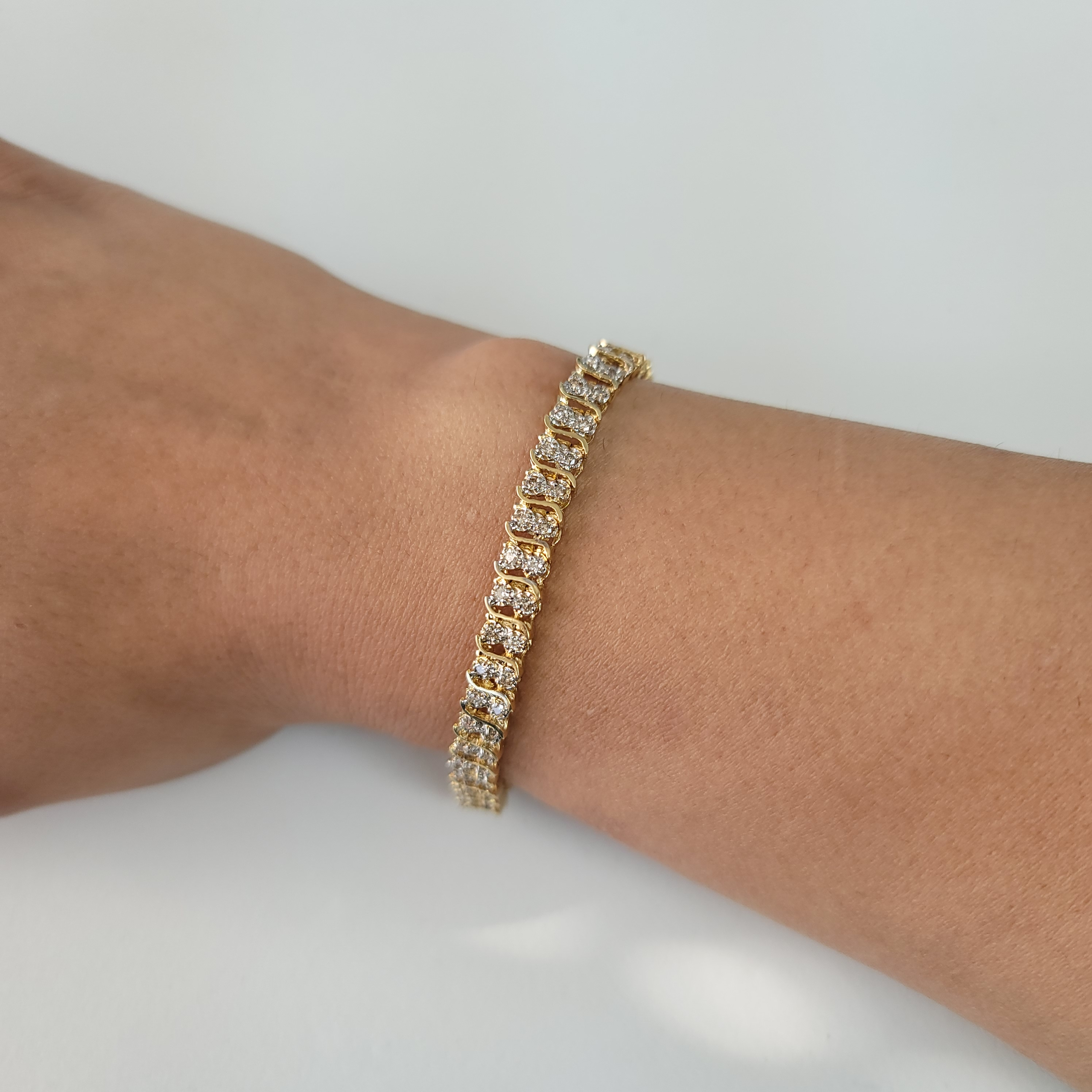 2 CT Double Row S-Shaped Diamond Tennis Bracelet in 14K Yellow Gold - Perfect for Weddings, Parties & Everyday Elegance