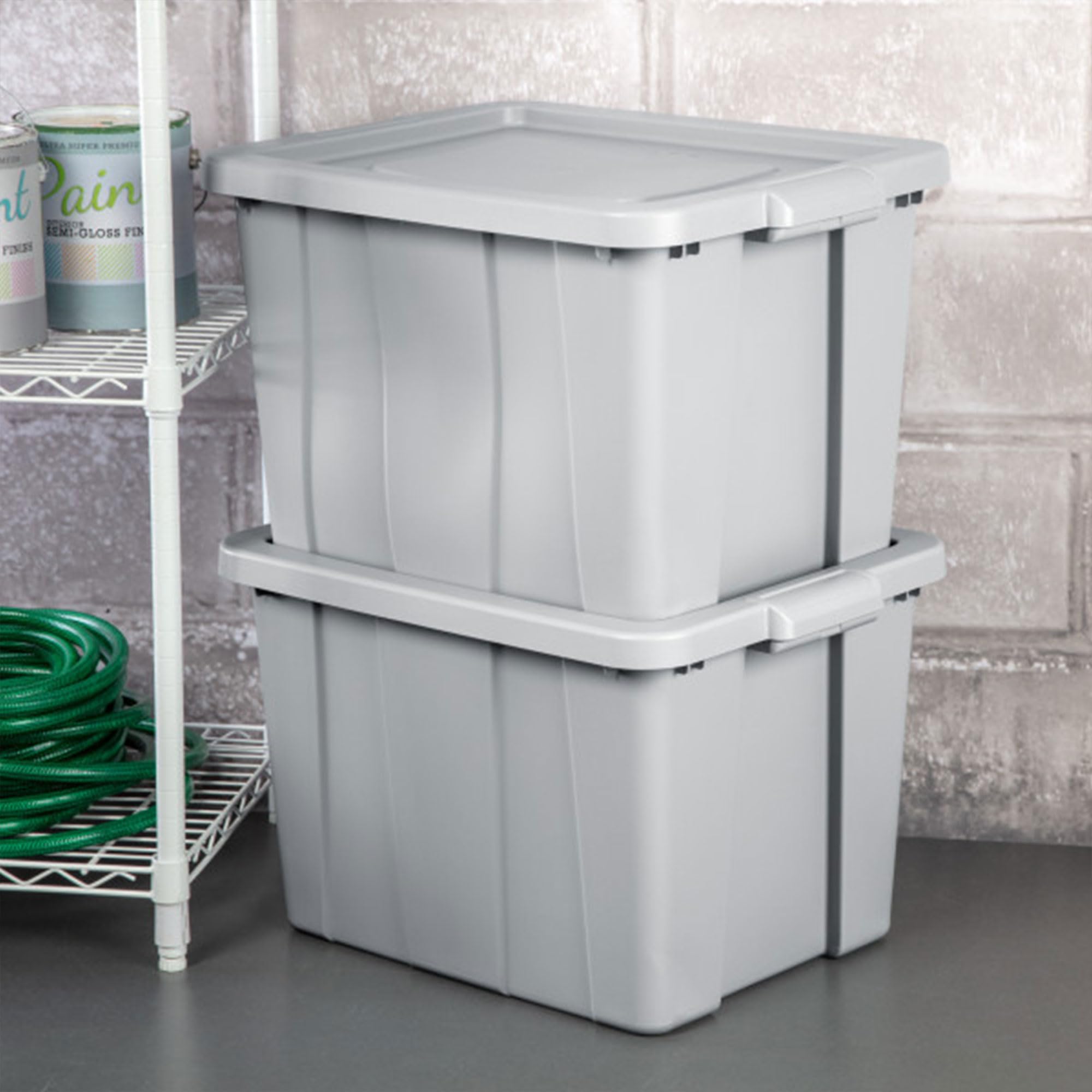 Sterilite 16786A06 Tuff1 18 Gallon Stackable Storage Bins with Lids - 18 Pack, Gray - Heavy Duty Plastic Containers for Basement, Garage, Attic Organization & Home Storage Solutions