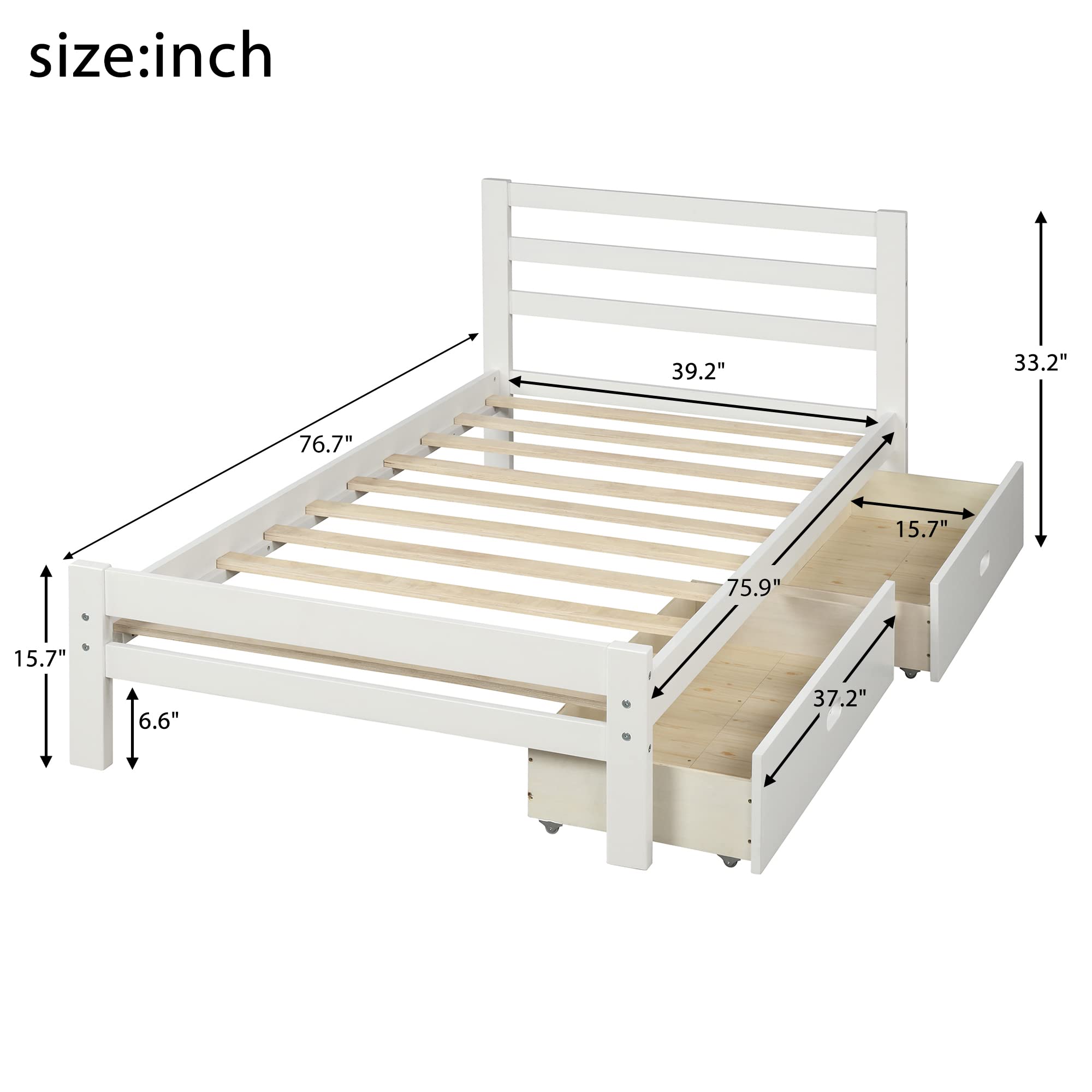 **Merax Solid Wood Platform Bed Frame with Headboard & Footboard, Twin Size White - 2 Storage Drawers, Sturdy & Space-Saving Design for Small Bedrooms, Guest Rooms & Dormitories**