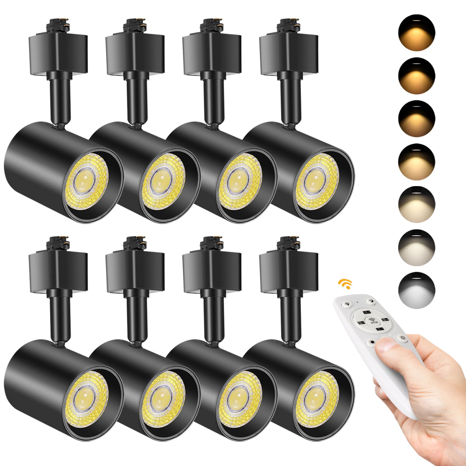 Dimmable H Type Remote Control LED Track Lighting Heads - 2000K to 6000K Adjustable Color Temperature, 10W 800lm CRI90+ Spotlight for H Track Rails (8 Pack, Black) - Perfect for Home, Office, Retail & Gallery Lighting