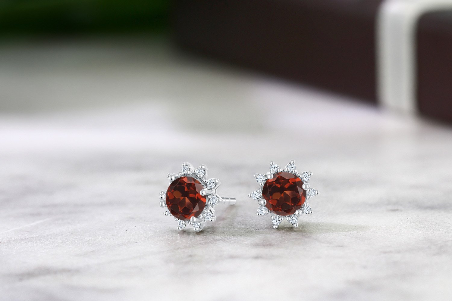 18K White Gold Gemstone & Diamond Birthstone Earrings for Women | Elegant Halo Stud Earrings | Perfect Gift for Anniversary, Birthday & Special Occasions | Ideal for Weddings, Parties & Everyday Wear