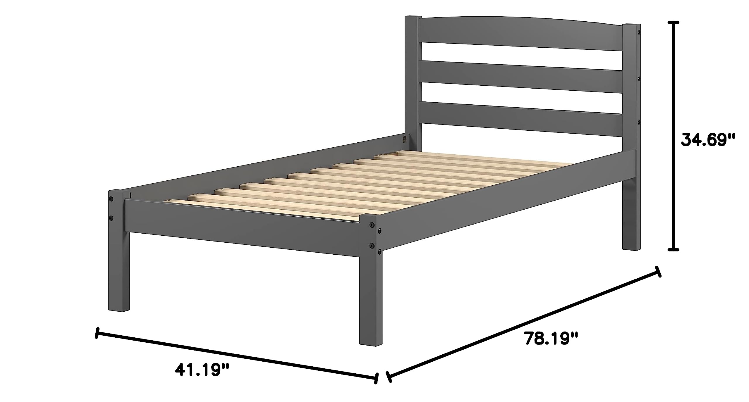Donco Kids Twin Econo Bed Frame - Dark Grey Wood Finish for Toddler & Kids Bedroom Furniture - Perfect for Small Spaces & Sleepovers