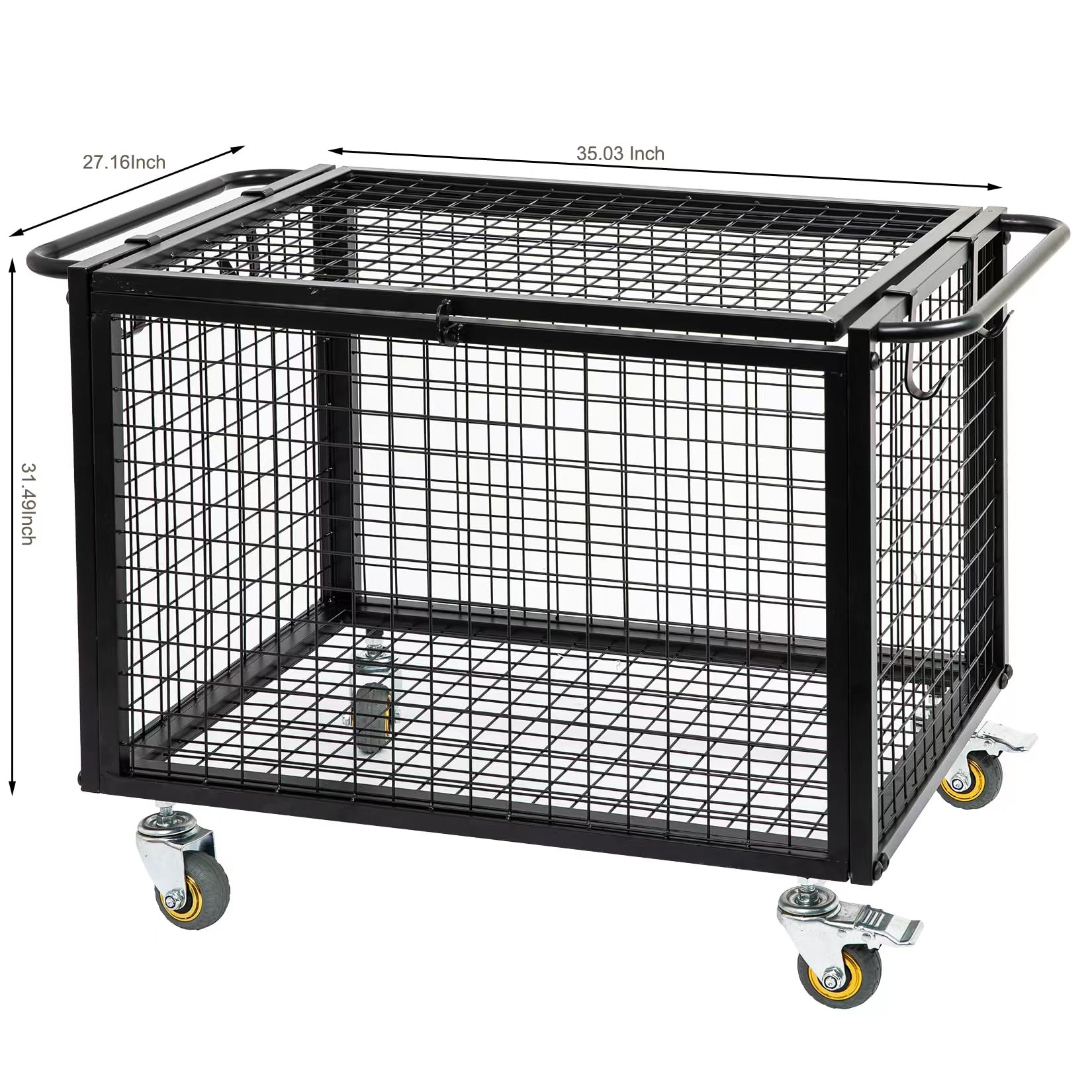 Metal Basketball Rolling Cart - Lockable Sports Equipment Storage with Wheels & Raised Handle - Matte Black Athletic Cage for Gym, Home, Garage, School - Perfect for Basketball, Football, Soccer, Volleyball & Bat Storage