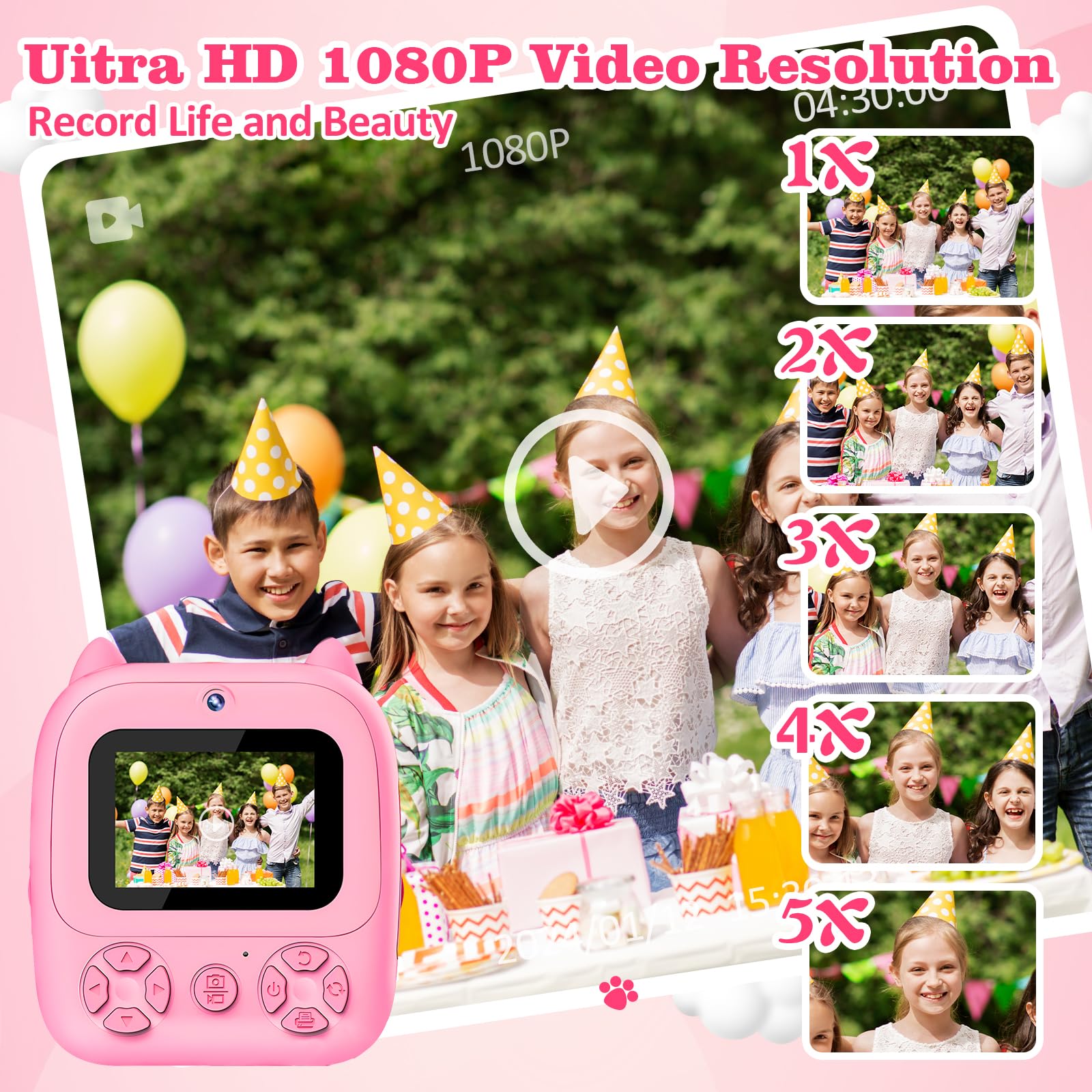 Terawetre Kids Instant Print Camera - 1080P HD Digital Camera for Girls & Boys Ages 3-9, Includes 32GB SD Card & Printing Paper - Perfect for Birthday Gifts, Travel, Parties & Creative Play