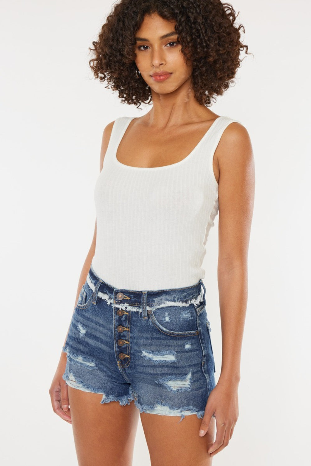 Kancan Women's Distressed Button Fly Denim Shorts - High Waisted Ripped Jean Shorts for Summer | Casual Outfit, Beach Wear, Street Style Fashion