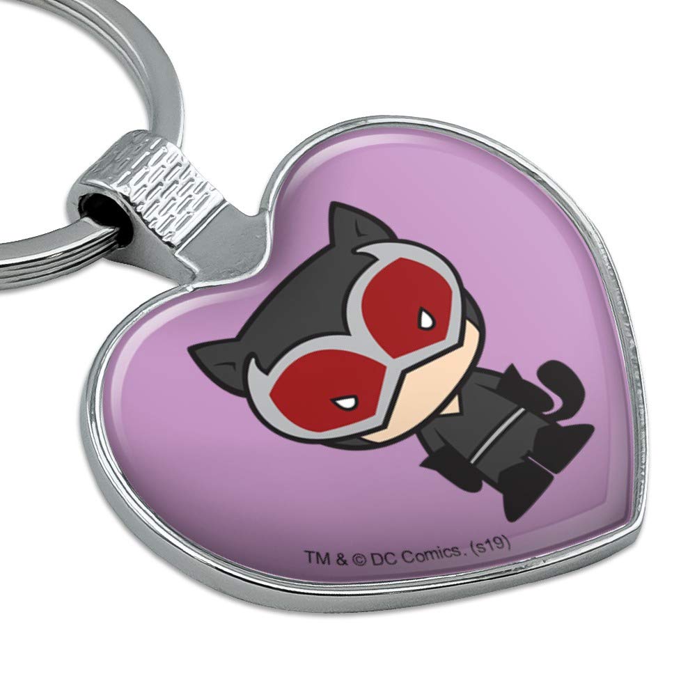 Batman Catwoman Cute Chibi Keychain - Heart Love Metal Key Ring for Couples, Gifts, Cosplay & Anime Fans | Perfect for Keys, Bags & Backpacks