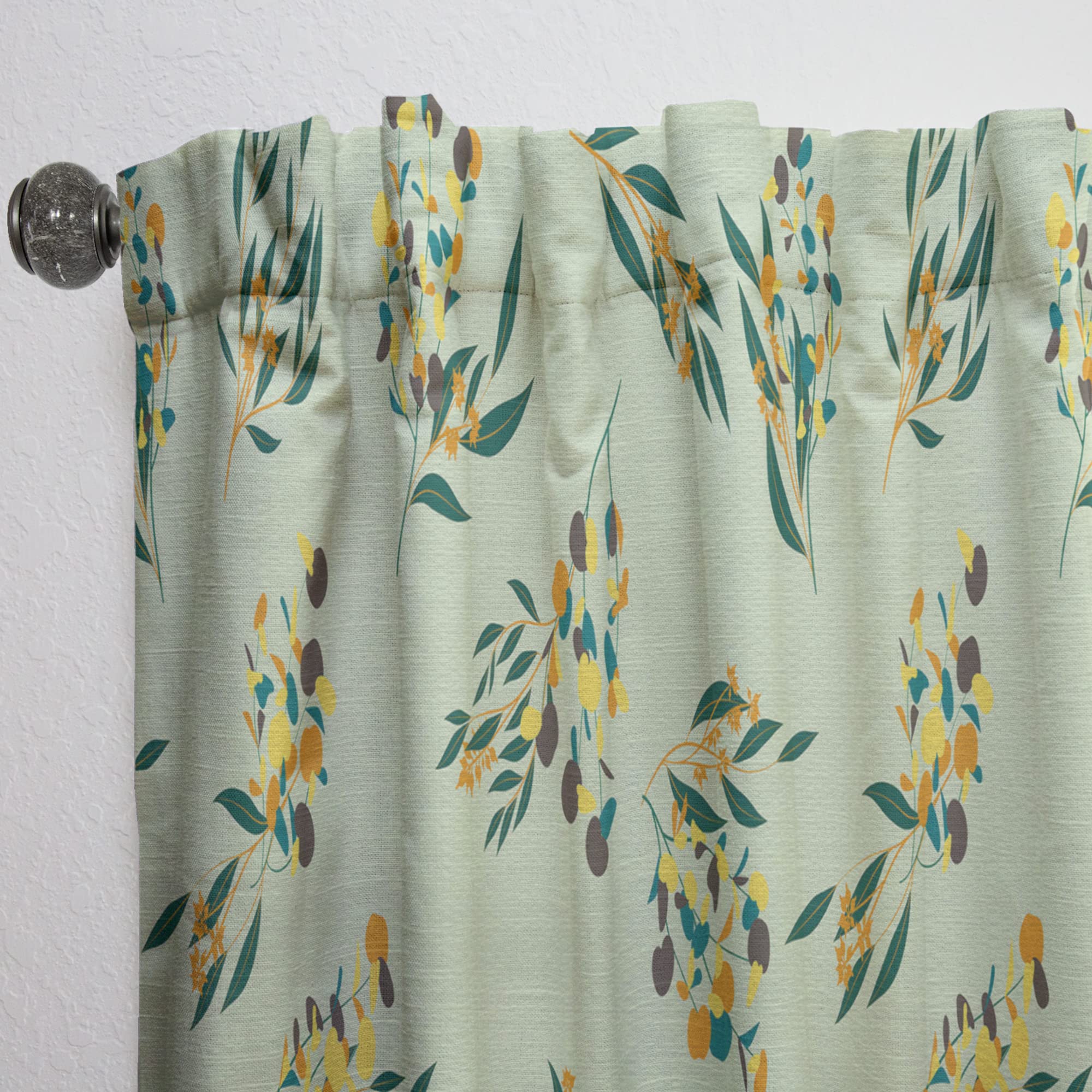 DesignQ Thermal Insulated Floral Curtains - Bright Eucalyptus Pattern III - 52x120 Single Panel for Bedroom & Living Room - Energy Saving & Blackout Drapes for Home Decor