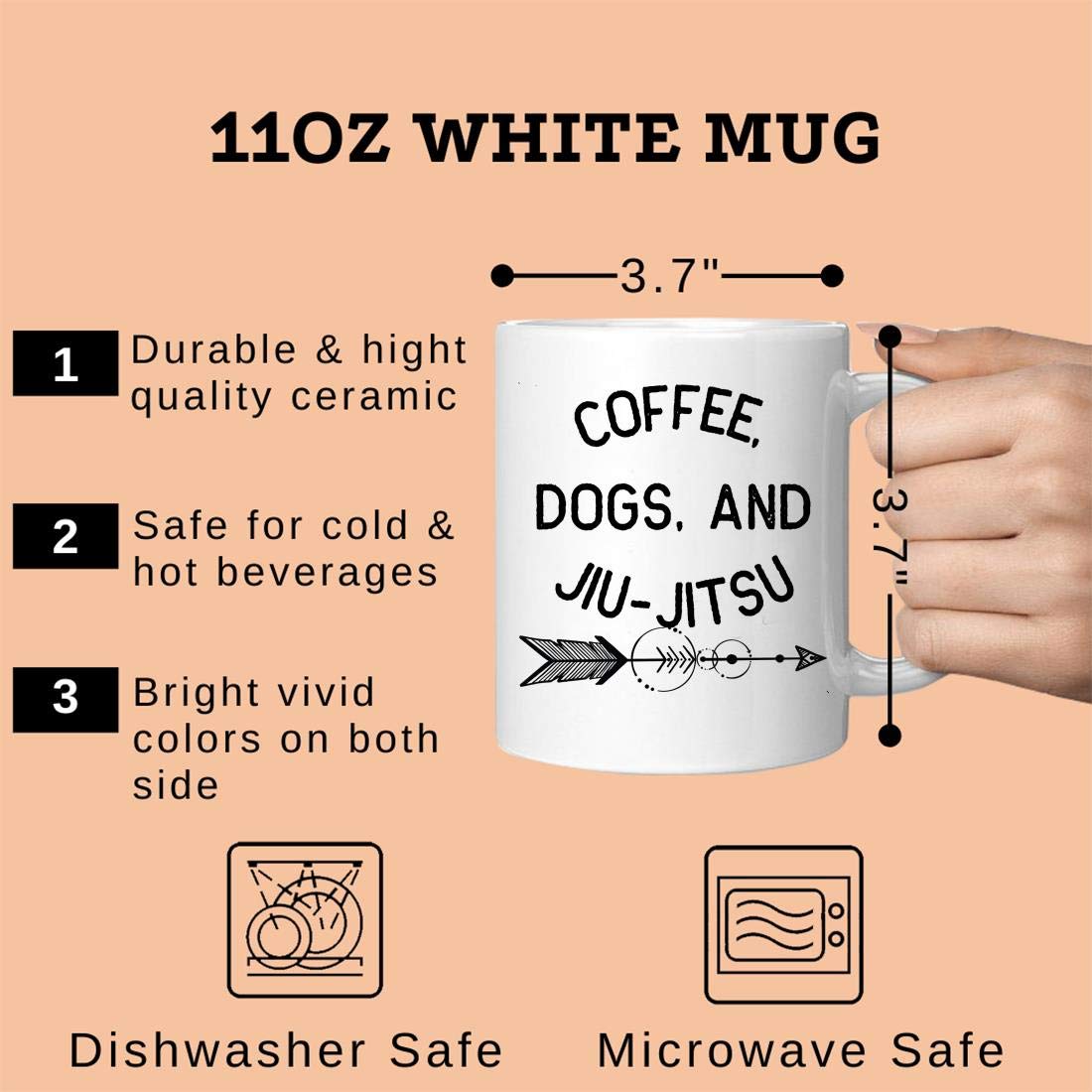 Funny Coffee Mug with Dogs & Jiu Jitsu Design - 11oz White Ceramic Cup for Coffee Lovers, Martial Arts Fans & Birthday Gifts | Perfect for Home, Office & Gym Use