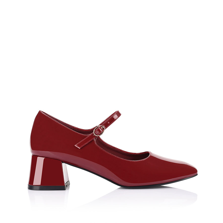 Kenna Mary Jane Block Heels - Wine Patent Leather Women's Shoes for Work, Office & Special Occasions
