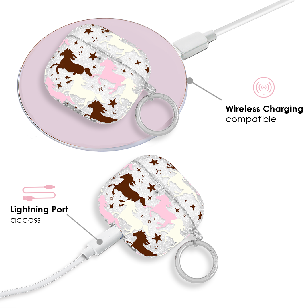 Pink Pony Glitter AirPods Case - Cute Sparkling Protective Cover for Apple AirPods 1/2/3 & Pro - Perfect for Girls, Teens, Gift Giving & Everyday Use