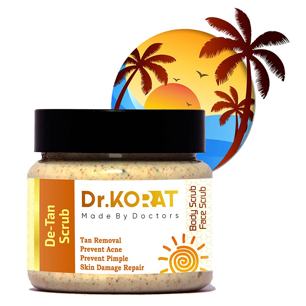 Dr. Korat De-Tan Pure & Natural Face Scrub 100g - Exfoliating Scrub for Tan Removal, Dark Spots, Acne & Large Pores - Brightens & Refines Skin for a Radiant Glow - Perfect for Daily Skincare & Post-Sun Care Routine