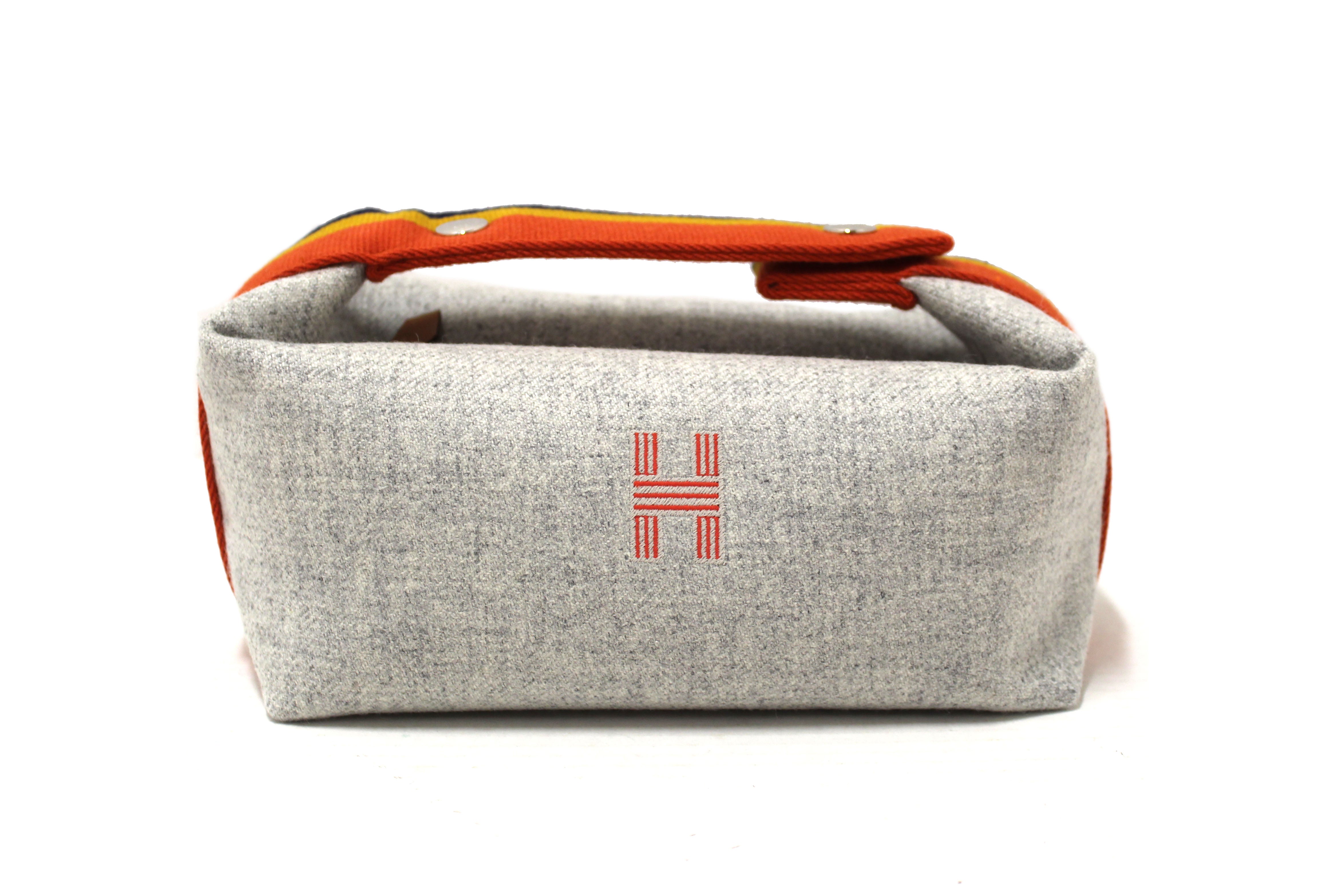Authentic Hermes Grey Wool Small Bride A Brac Pouch - Genuine Flannel Case for Women | Perfect for Everyday Essentials, Travel & Luxury Accessories Storage