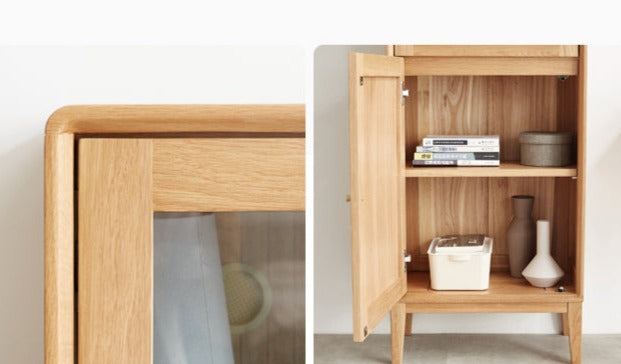 Solid Oak Wood Narrow Bookcase with Doors - Stylish Storage for Books, Decor & Small Spaces | Perfect for Living Room, Office or Bedroom Organization