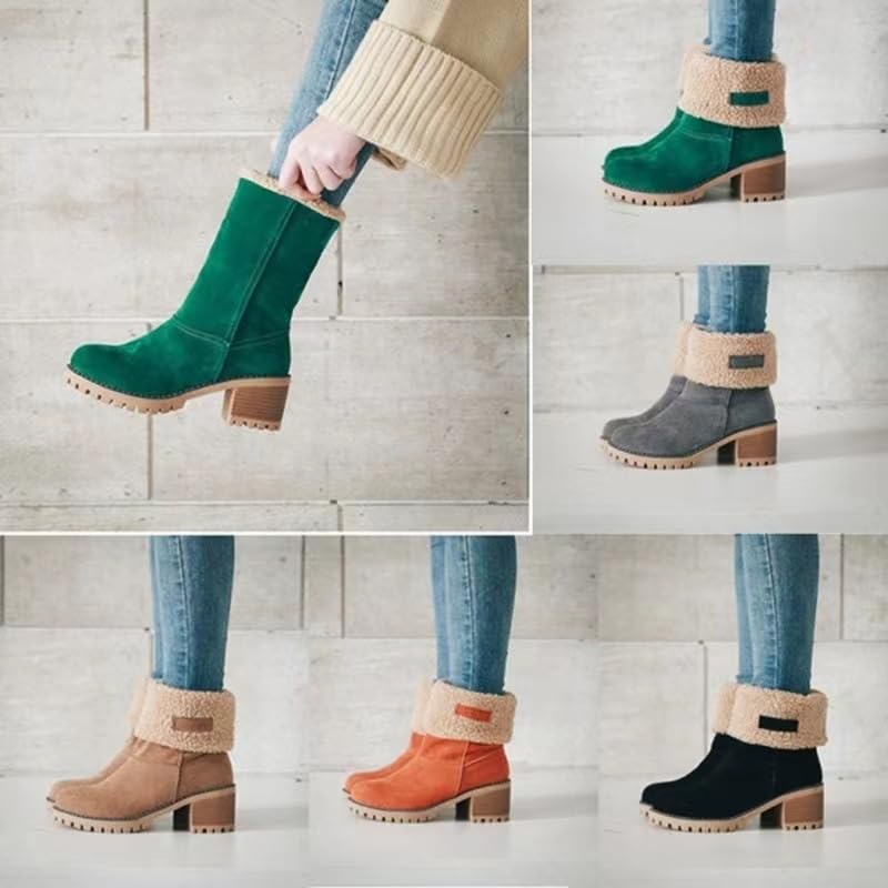 Women's Winter Snow Boots - Waterproof Ankle & Mid Calf Booties for Women | Fashionable Casual Outdoor Shoes in Red, Green, Black, Brown, Gray, Orange | Size 8.5 | Perfect for Snowy Days, Hiking & Winter Fashion
