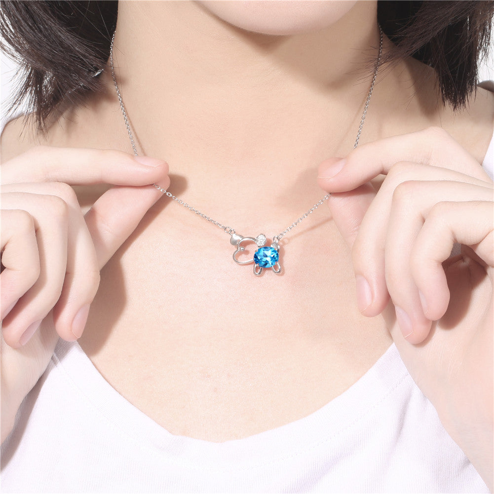 MABELLA 925 Sterling Silver Dog Pendant Necklace with Natural Blue Topaz & Amethyst Gemstones - Perfect Gift for Pet Lovers & Jewelry Enthusiasts | Birthday, Anniversary, Valentine's Day Present